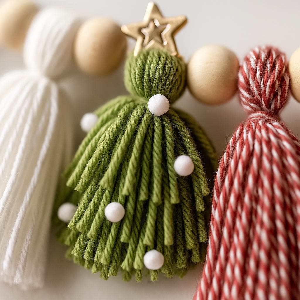 Handmade Christmas Garland: Felt Trees, Tassels & Wooden Beads - image 3