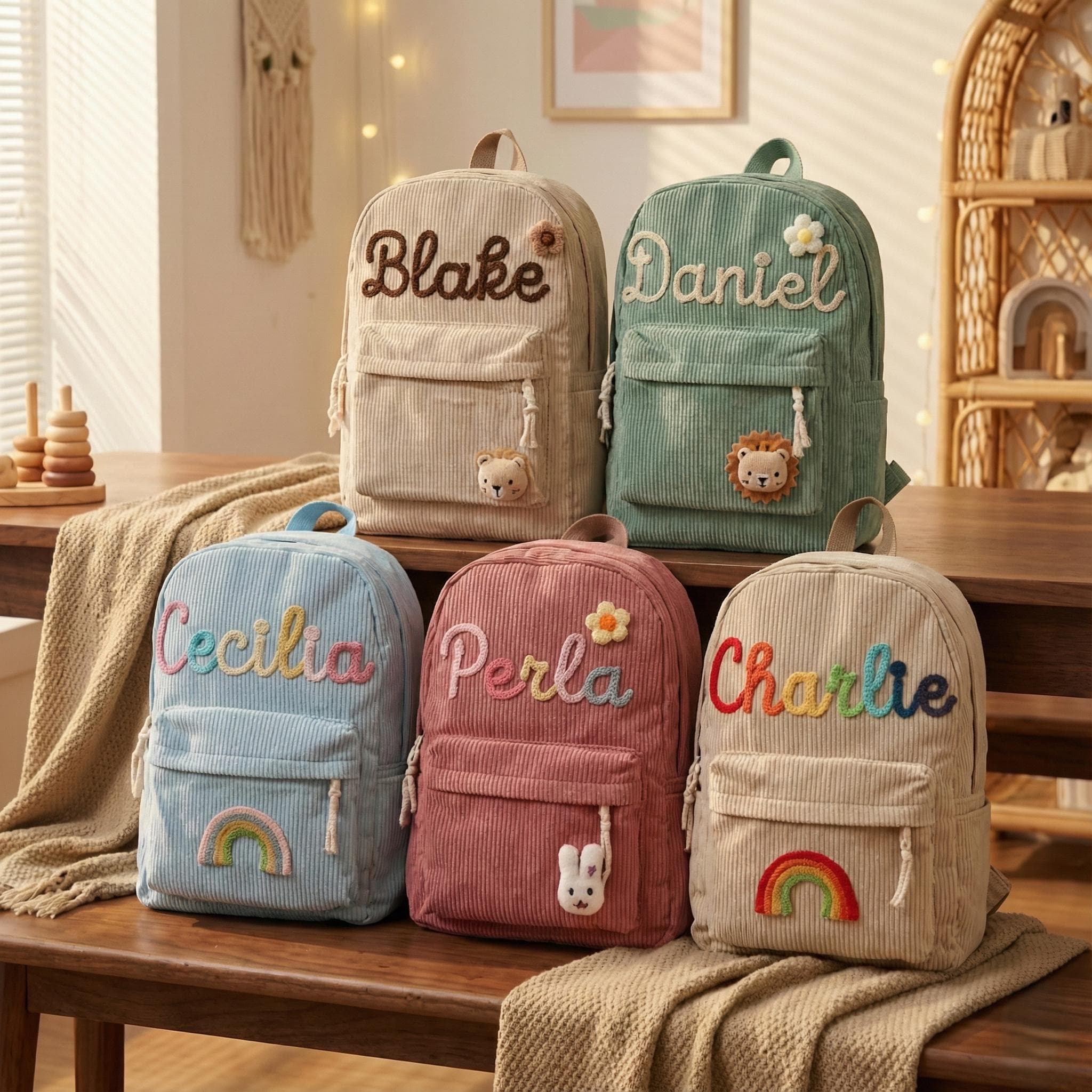 Personalized Corduroy Kids Backpack: Embroidered Name, Toddler School Bag