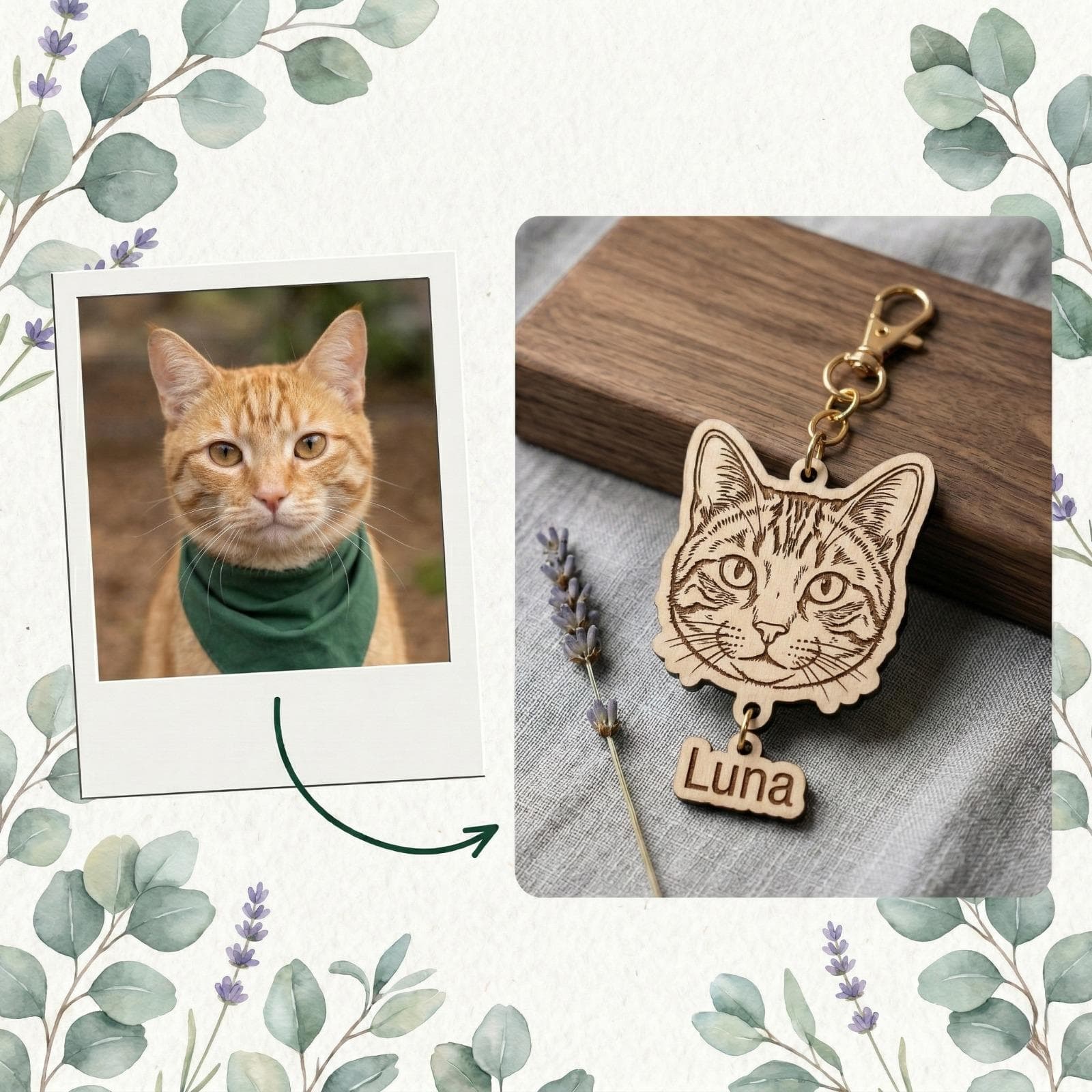 Custom Dog and Cat Keychain, Personalised Pet Keyring, Cat and Dog Portrait Keychain, Cat Loss Gift, Cat photo Keychain, Cat Memorial Gift - image 5