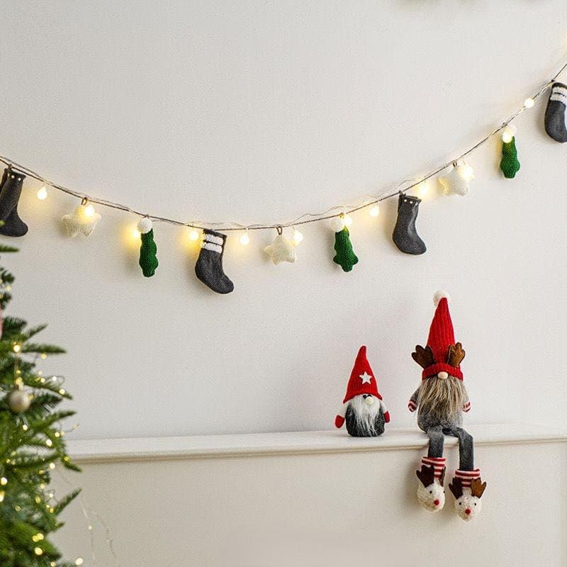 Christmas Garland with Lights Felt Stocking String Lights for Fireplace Mantel Farmhouse Holiday Decor - image 4