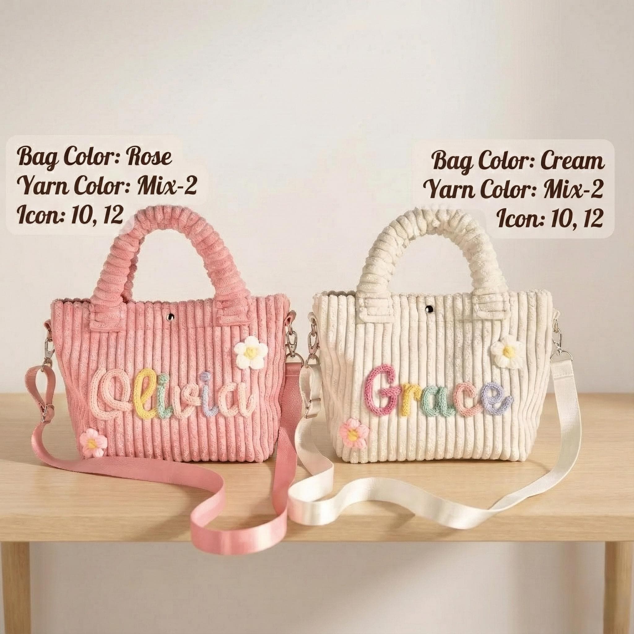 Personalized Crossbody Bag, Soft Corduroy Tote with Name, Removable Strap - image 3