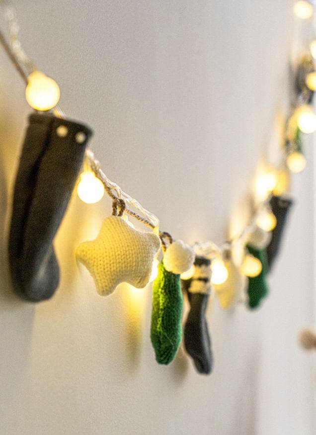 Christmas Garland with Lights Felt Stocking String Lights for Fireplace Mantel Farmhouse Holiday Decor - image 3