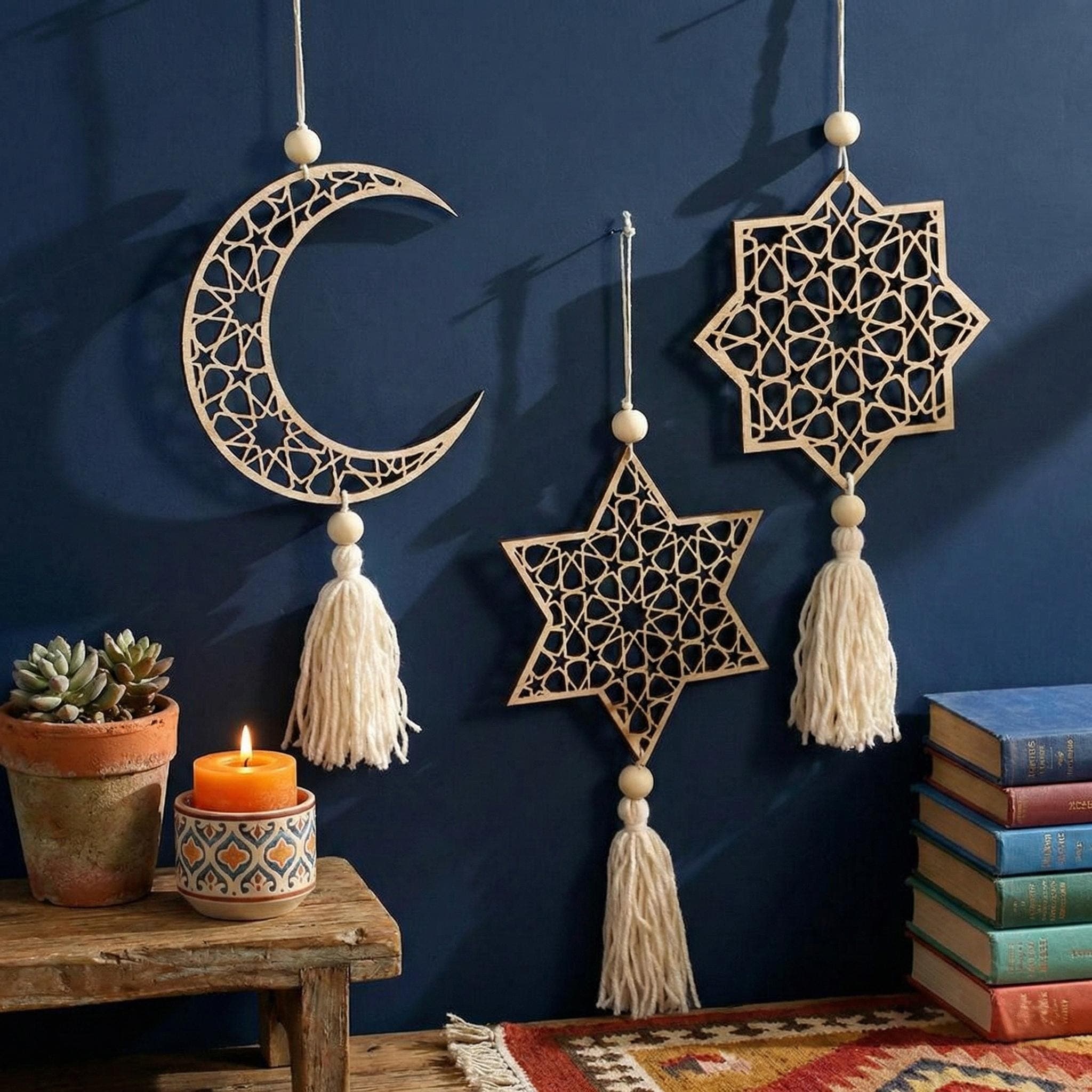 Ramadan Decor Hanging, Wooden Ramadan Moon Star Ornaments, Islamic Decoration for Home, Ramadan Gift Ramadan Home Decor - image 3