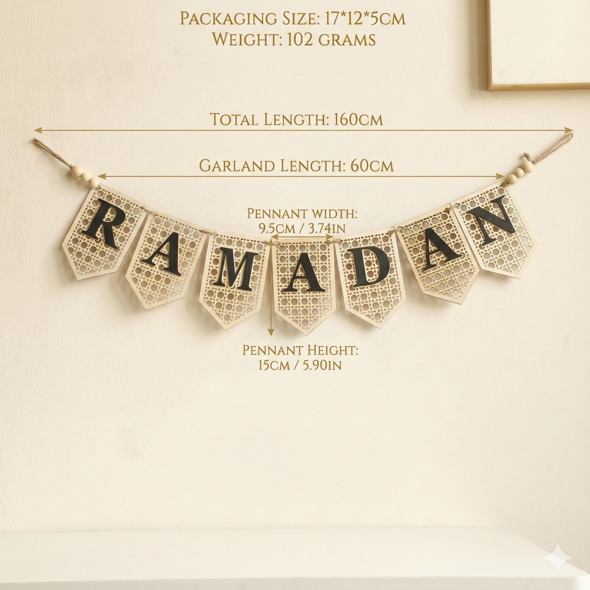 Ramadan Garland Banner Decor, Wooden Ramadan Mubarak Hanging Decoration for Home, Kids & Party - image 3