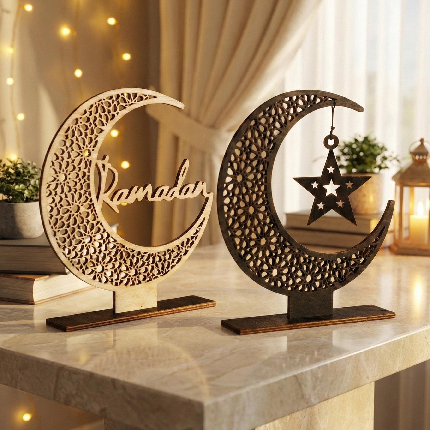Wooden Ramadan Crescent Decor, Islamic Home Ornament - image 3