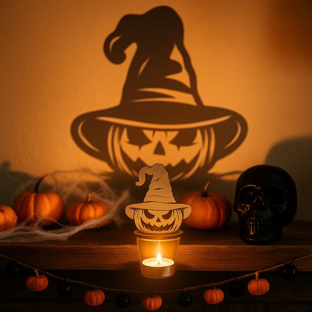 Pumpkin Shadow Lantern: Spooky Halloween Tealight Candle Holder - image 4