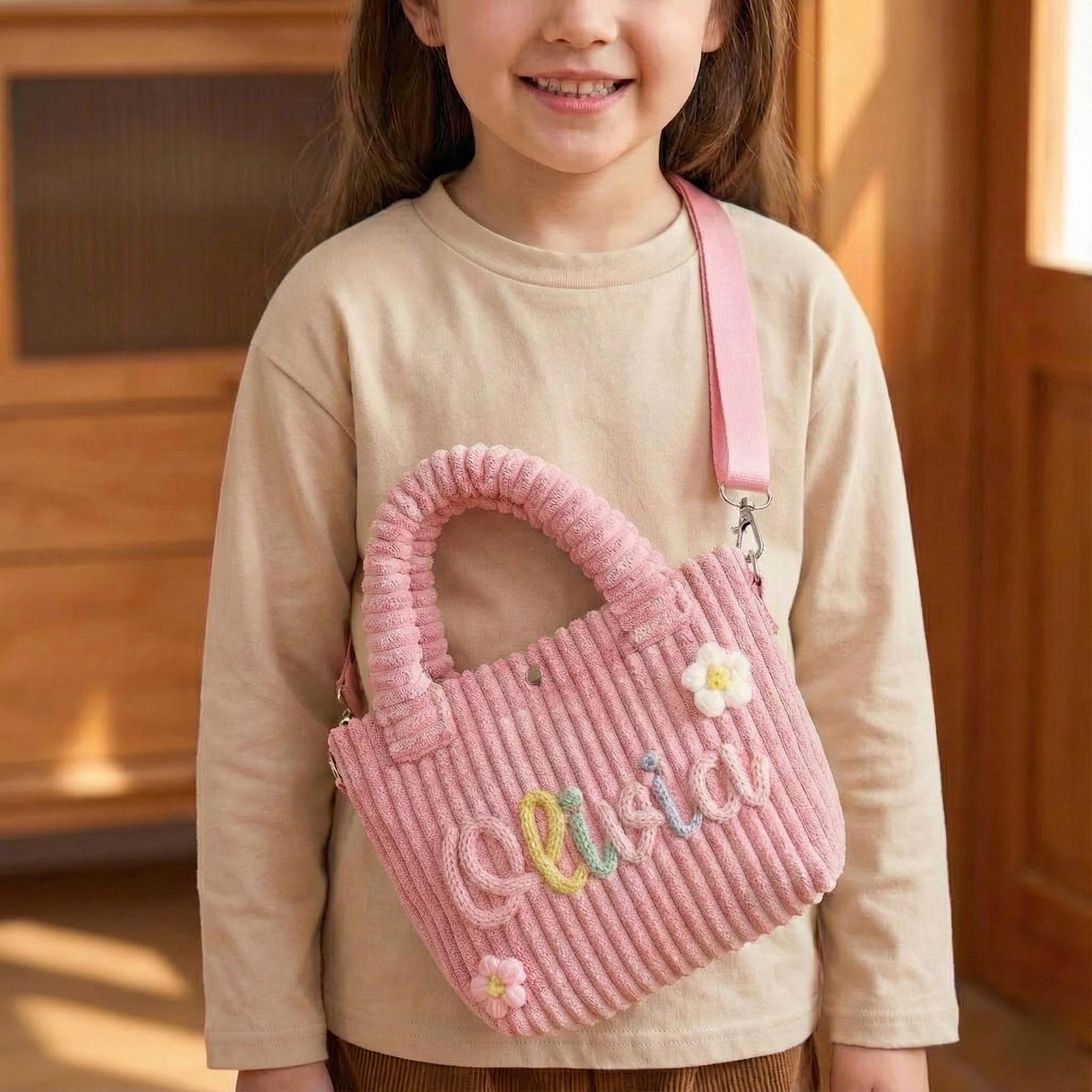 Personalized Crossbody Bag, Soft Corduroy Tote with Name, Removable Strap