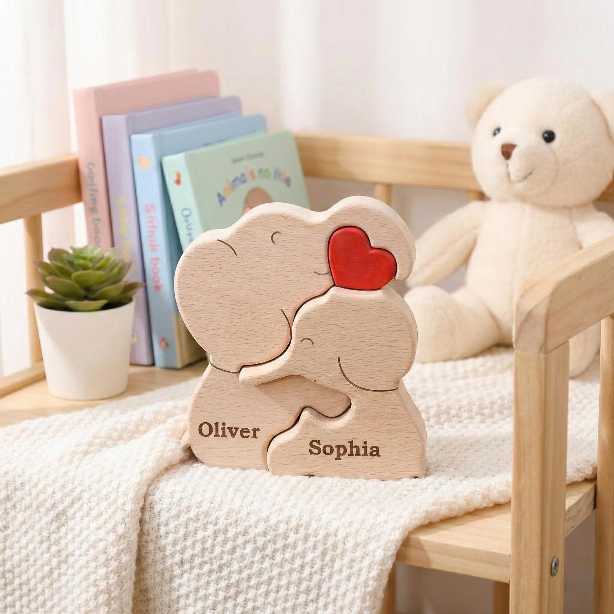 First Mothers Day Gift New Mom, Personalized Elephant Family Puzzle Wood, Custom Family Names Keepsake, Mama Baby Elephant Gift - image 3
