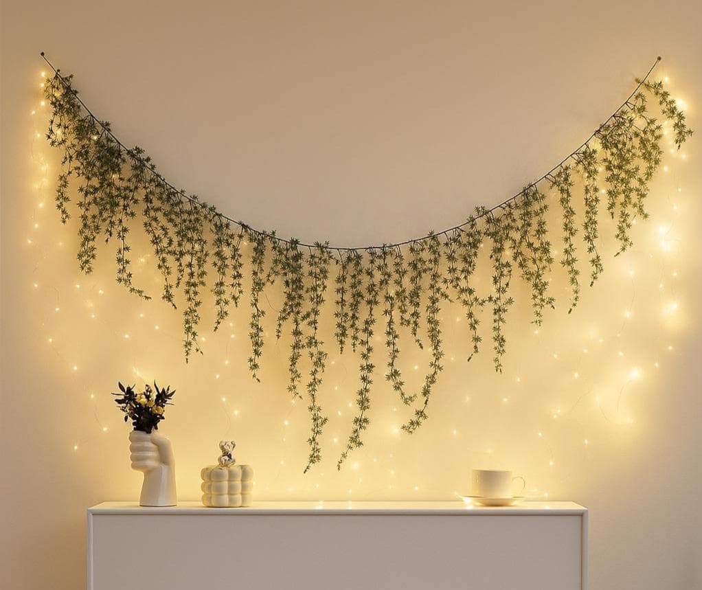 Plastic Felt Christmas Garland with Fairy Lights: Holiday Mantel Decor