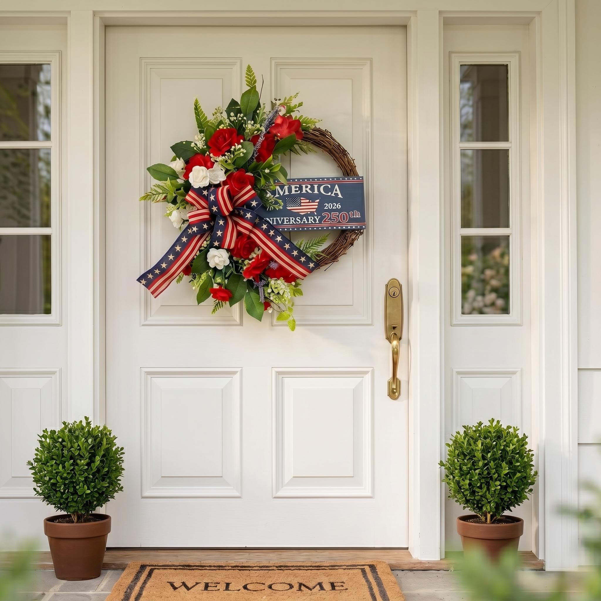 Patriotic Wreath for Front Door, USA Independence Day Wreath, 4th of July Wreath Decor, American Flag Door Hanger, America 250 Decor 2026