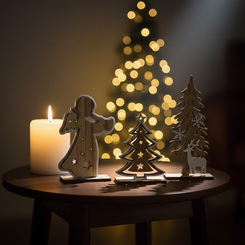 Handcrafted Wooden Christmas Decor Set: Rustic Angel, Tree, Deer - image 5
