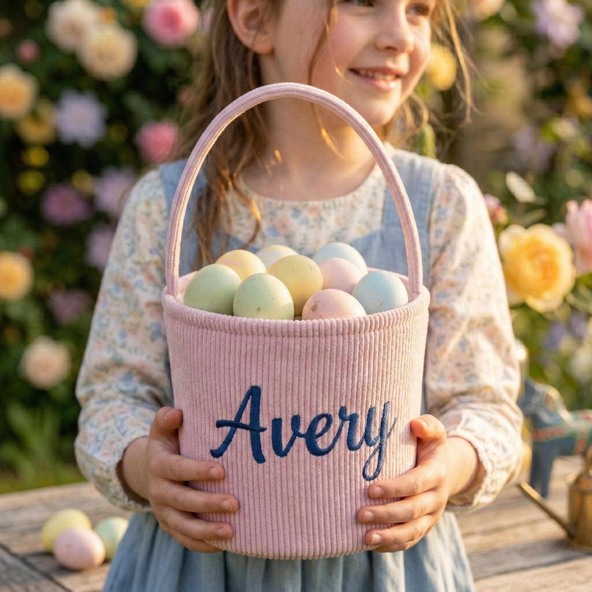Personalized Easter Basket with Name, Custom Embroidered Easter Basket for Kids, Baby Boy Girl Easter Baskets, Fabric Easter Basket Large