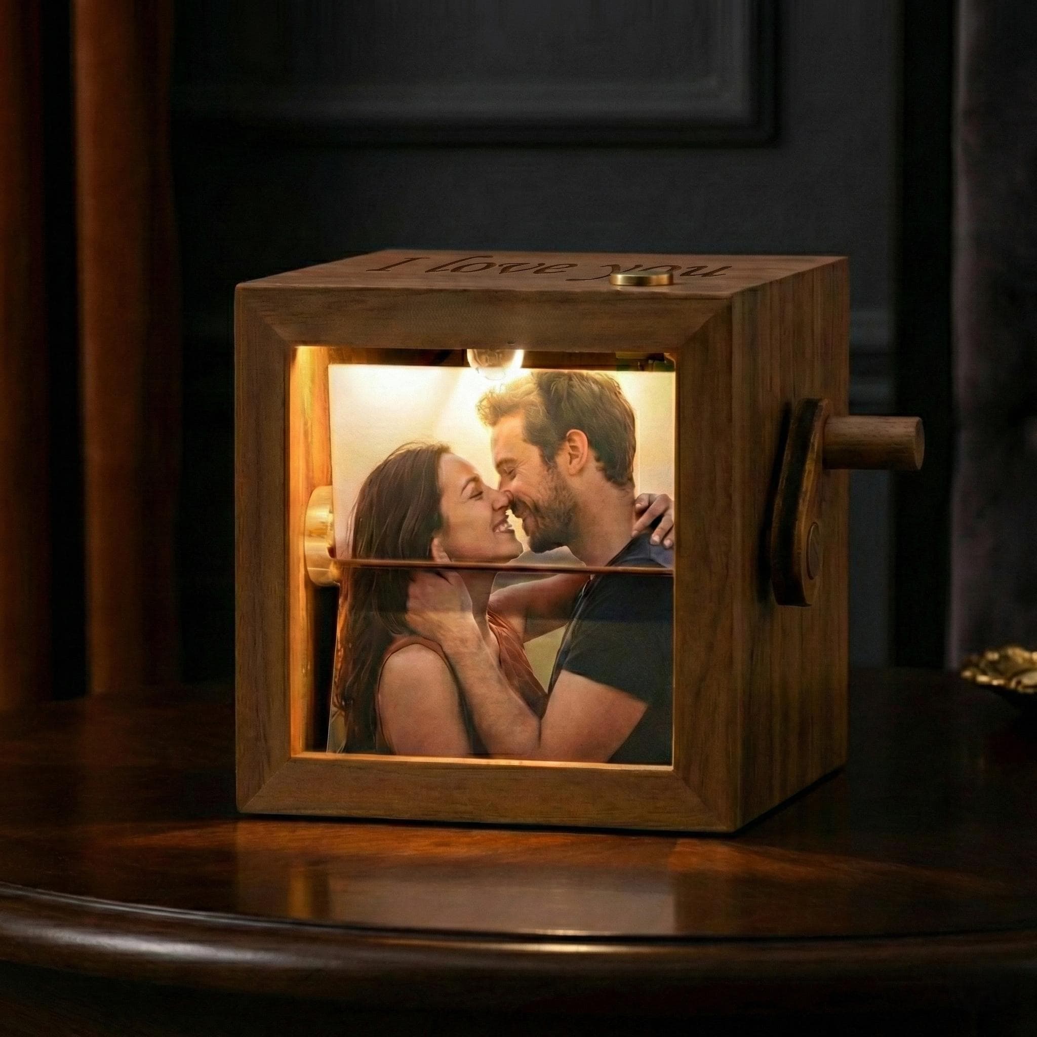 Personalized Flipbook Photo Box, Custom Rotating Wooden Picture Box with Light,, Anniversary Gift for Him Her, Valentine Gift, Couple Box