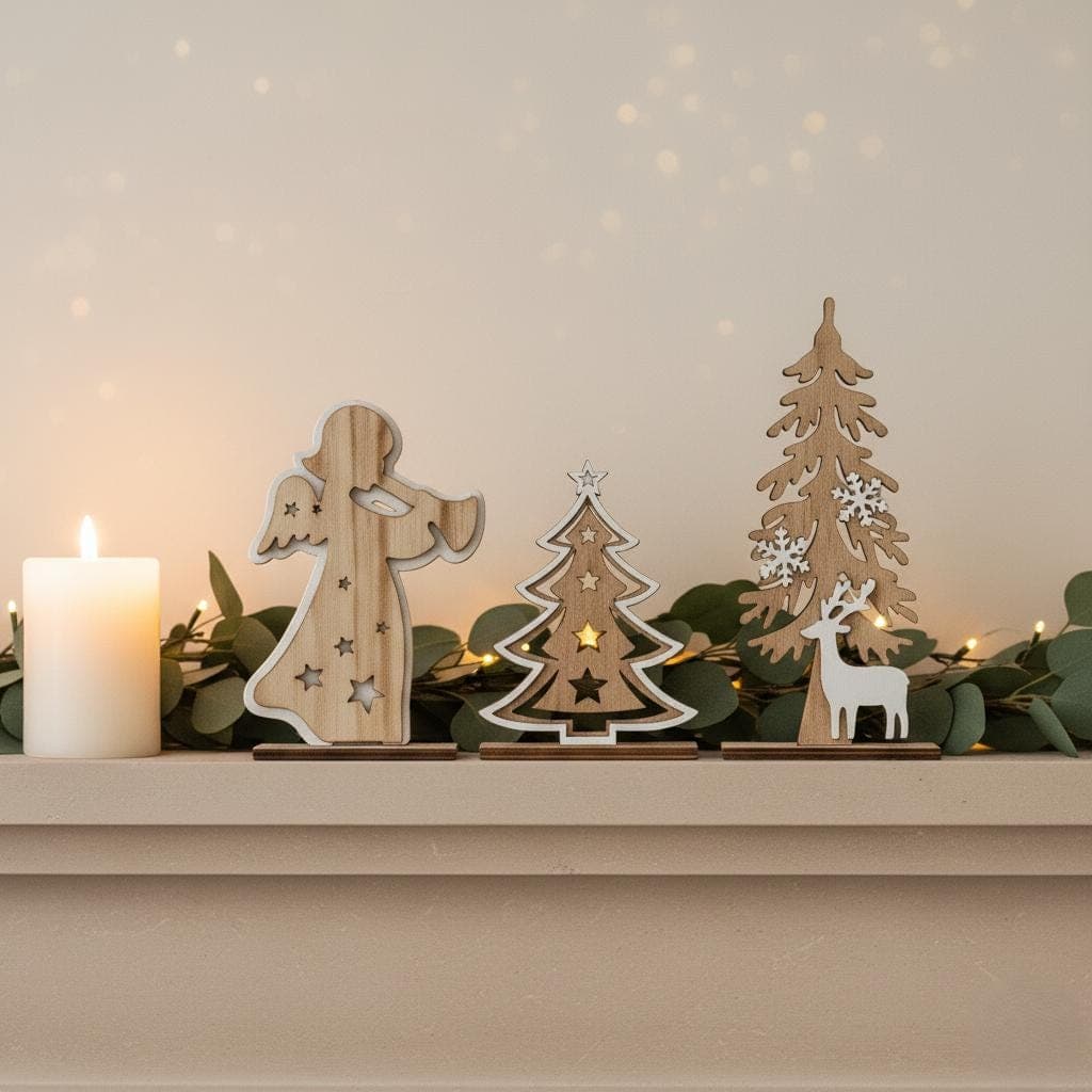 Handcrafted Wooden Christmas Decor Set: Rustic Angel, Tree, Deer - image 3