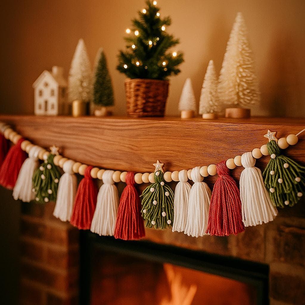 Handmade Christmas Garland: Felt Trees, Tassels & Wooden Beads