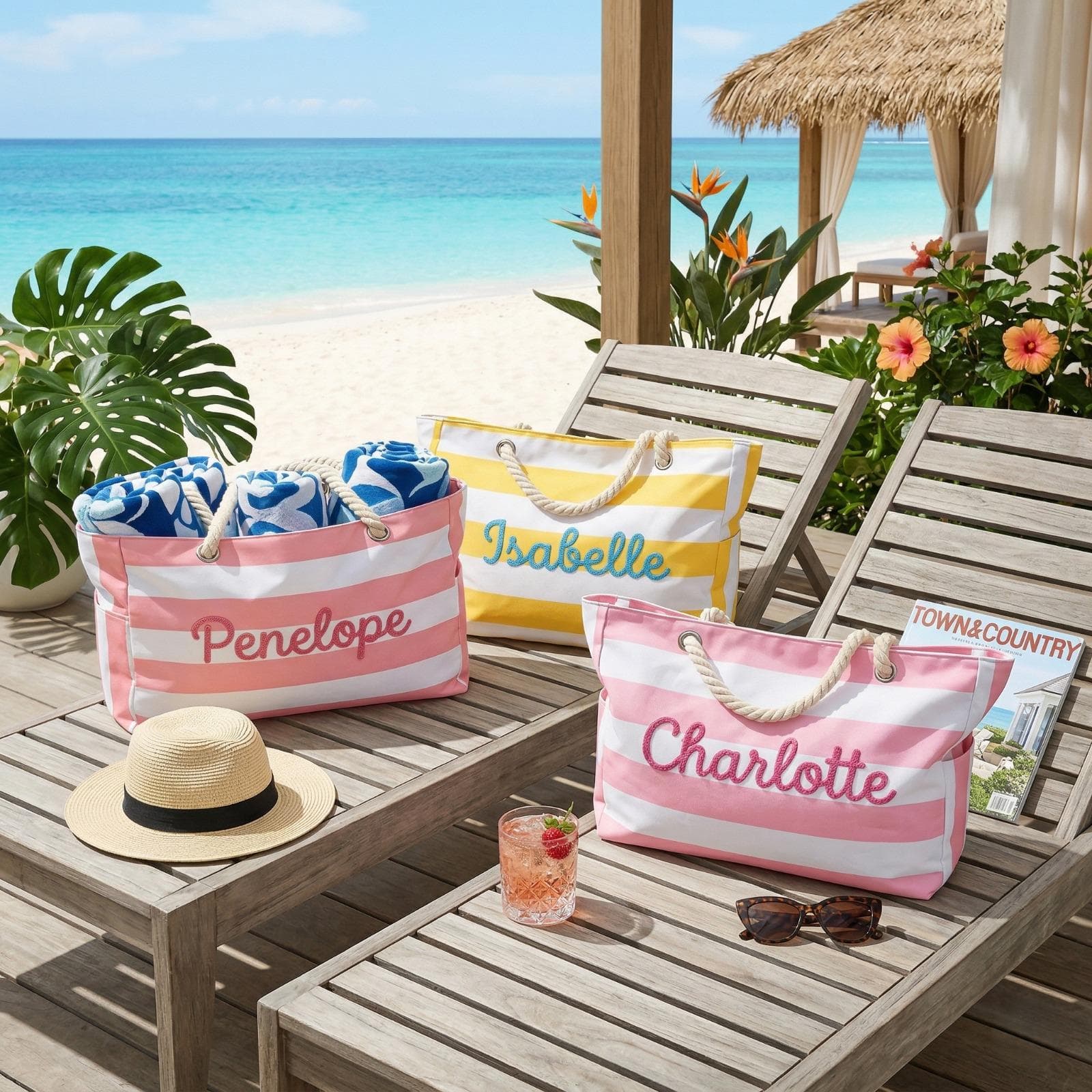 Personalized Beach Tote Bag with Zipper, Large Custom Beach Bag, Bridesmaid Beach Bag Gift, Bachelorette Beach Bag, Waterproof Pool Bag