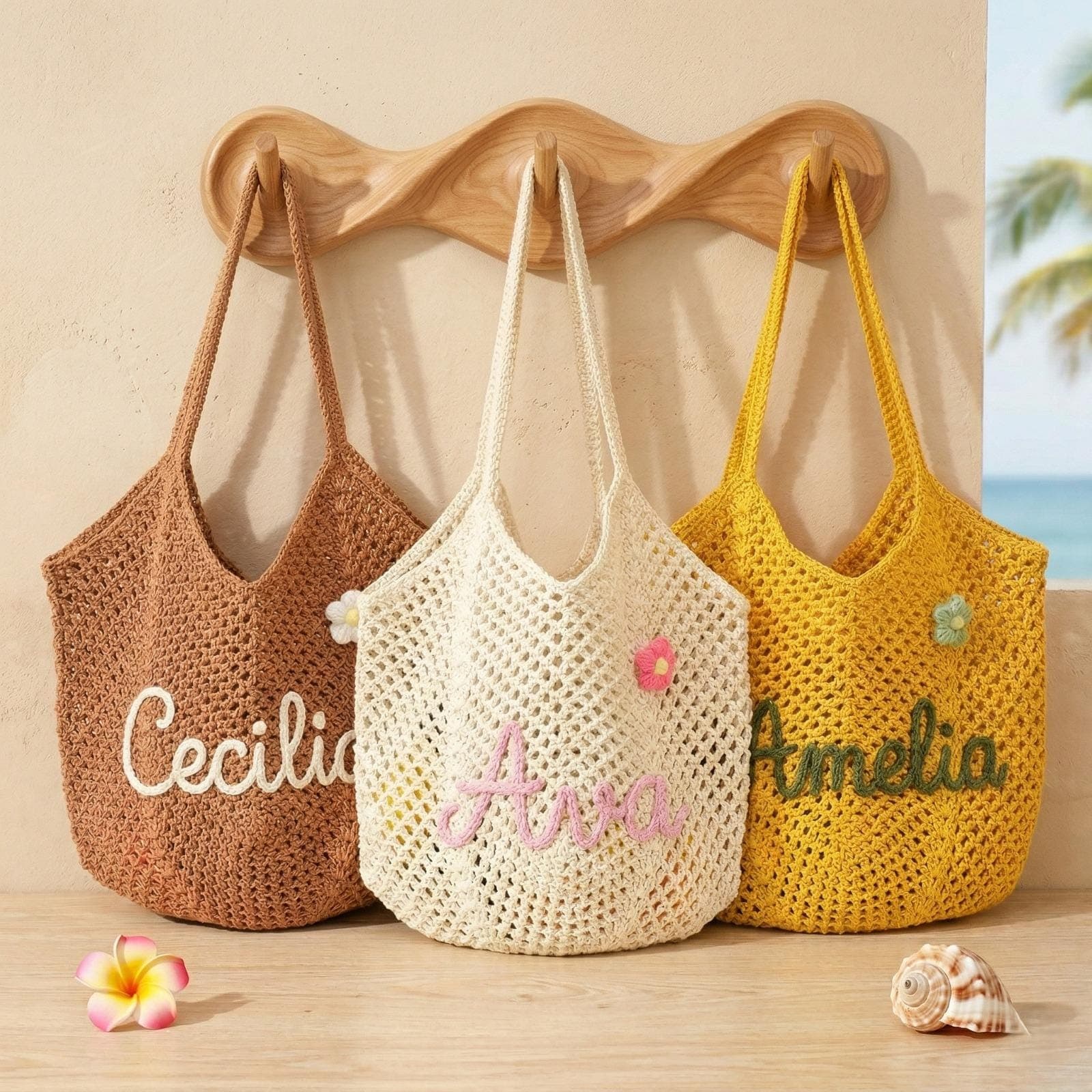Personalized Crochet Beach Bag, Custom Beach Bag Tote, Bridesmaid Beach Bag Gift, Bachelorette Beach Bags, Monogram Beach Bag, Wedding favor - image 4