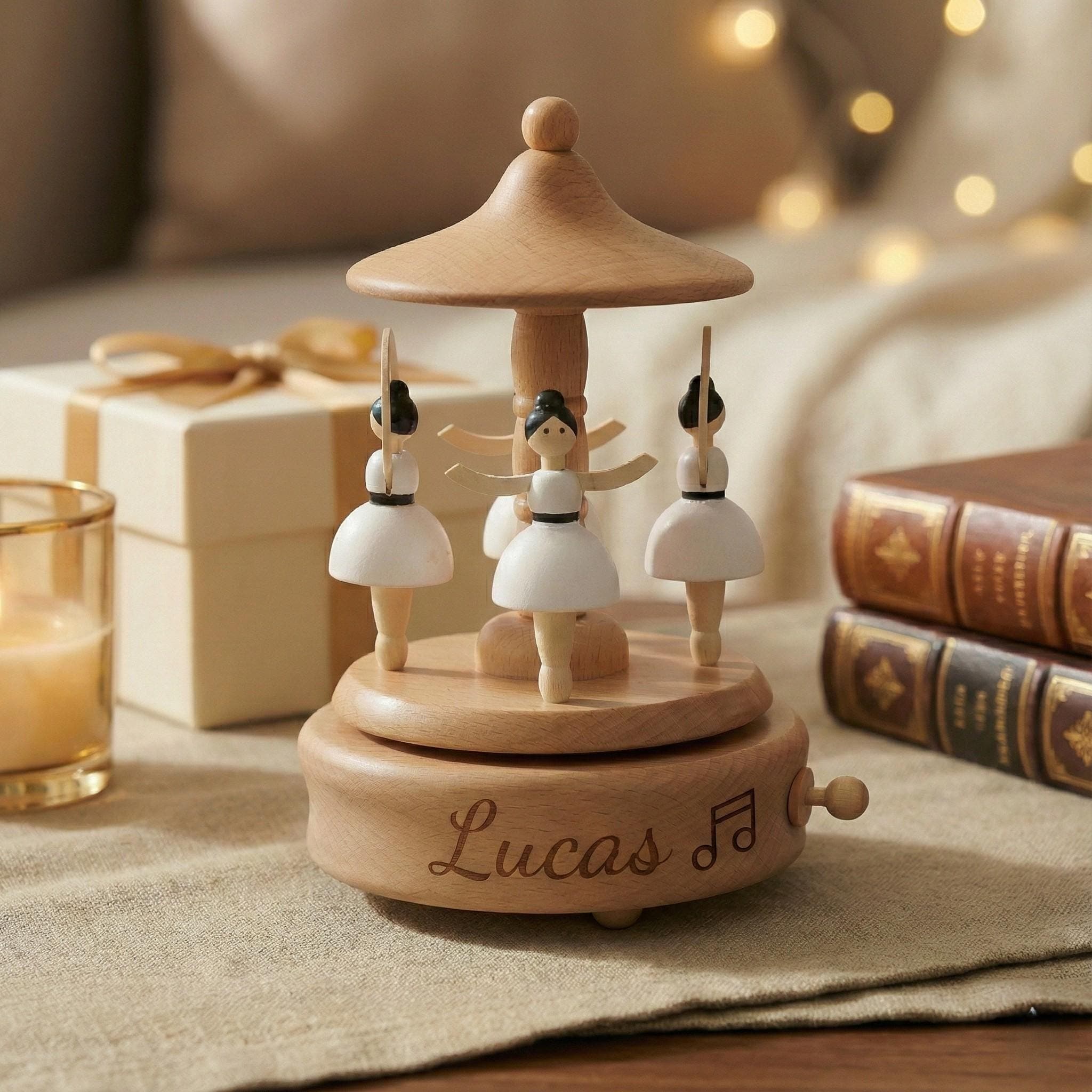 Carousel Music Box, Ballerina Wooden Keepsake, Personalized Engraved Nursery Gift - image 3