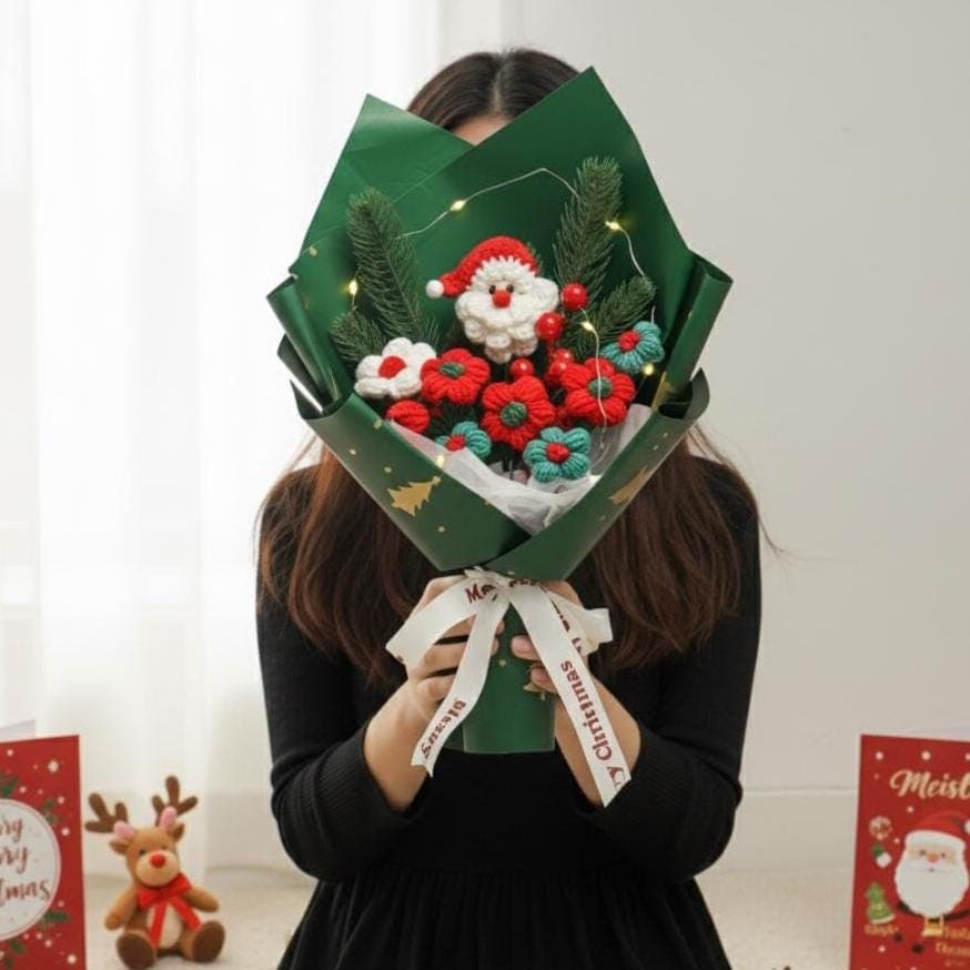 Crochet Christmas Bouquet, Santa Flower Arrangement, Handmade Holiday Decoration - image 3