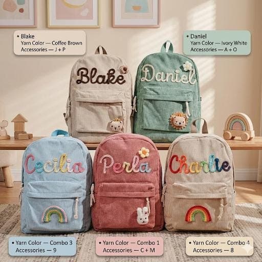 Personalized Corduroy Kids Backpack: Embroidered Name, Toddler School Bag - image 3