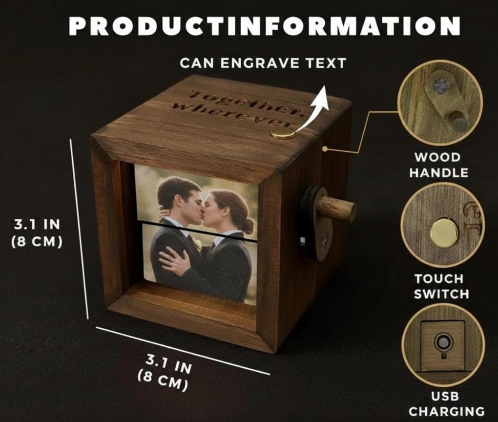 Personalized Flipbook Photo Box, Custom Rotating Wooden Picture Box with Light,, Anniversary Gift for Him Her, Valentine Gift, Couple Box - image 4