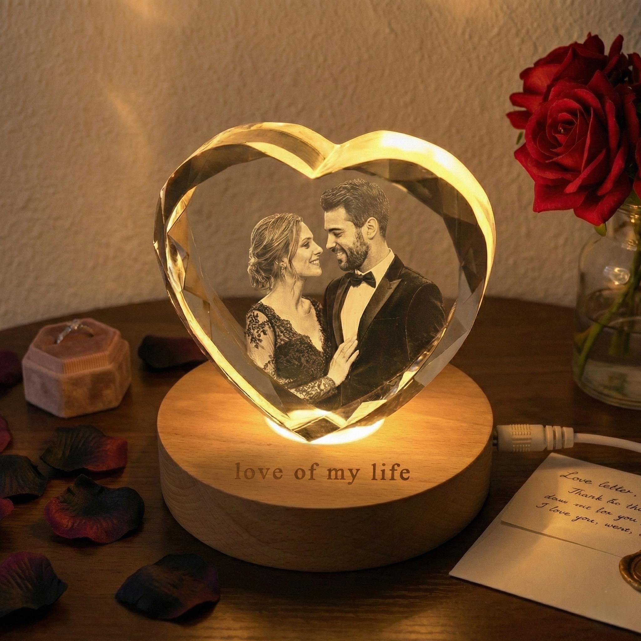 Personalized Heart 3D Crystal Photo Portrait with LED Light