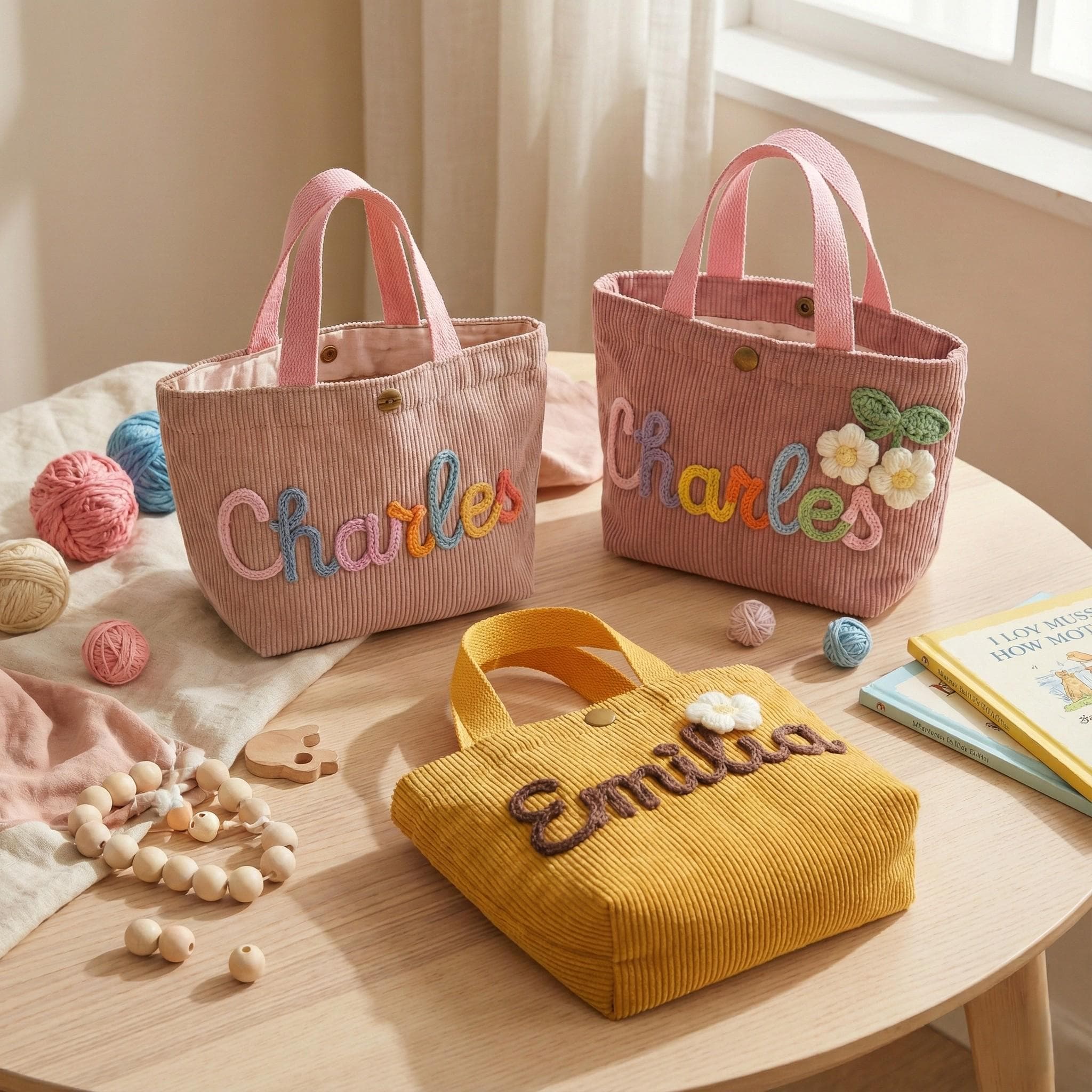 Personalized Kids Tote Bag with Custom Name, Corduroy Embroidered Tote, Gift - image 3