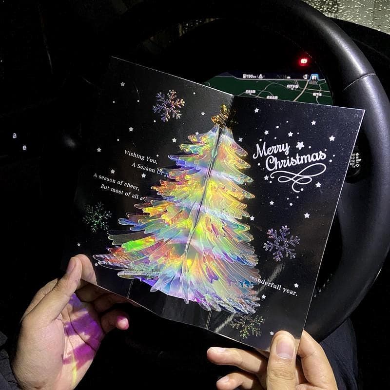 3D Holographic Christmas Tree Pop Up Card - Luxury Holiday Design