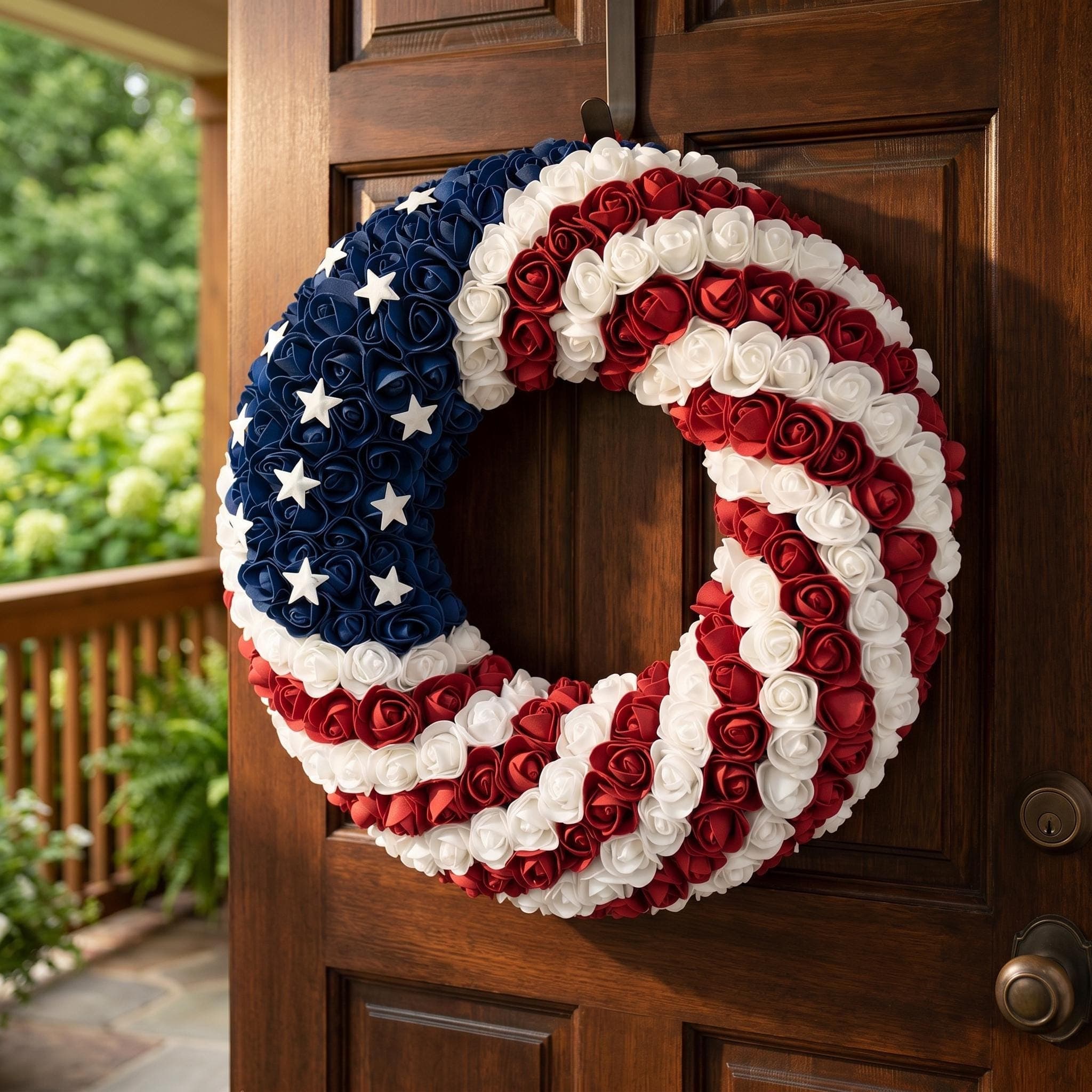 4th of July Wreath Patriotic USA Flag Wreath for Front Door American Flag Door Hanger 250 Independence Day Decor Red White Blue Wreath