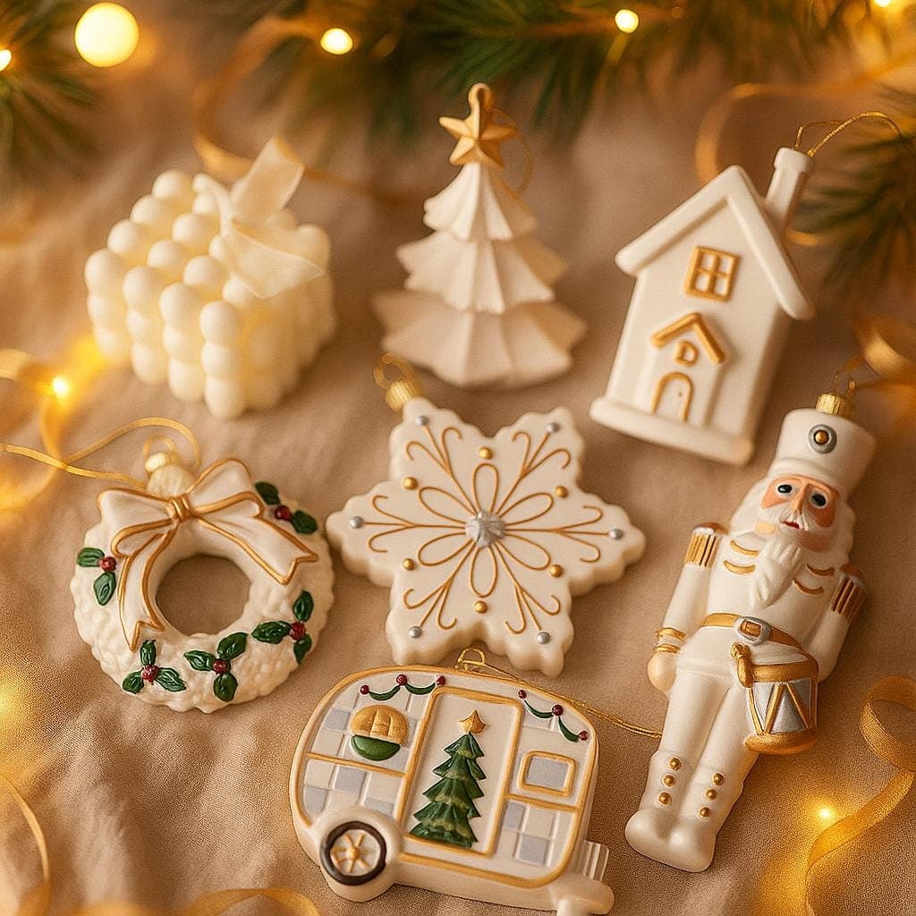 Elegant White & Gold Christmas Ornaments Set Xmas Tree Decor Holiday Hanging Decorations for Home