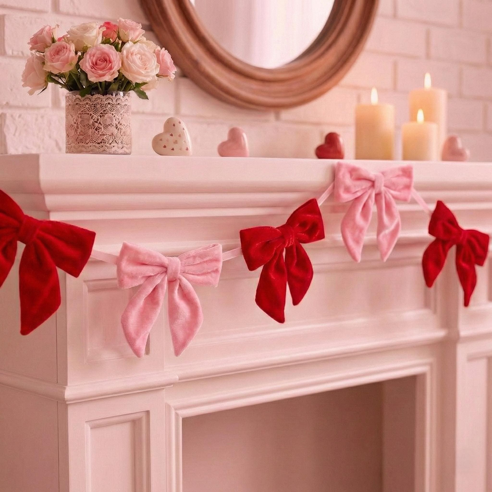 Valentine Garland for fireplace Decor, Romantic Mantel Banner, Heart Garland for Home Decoration