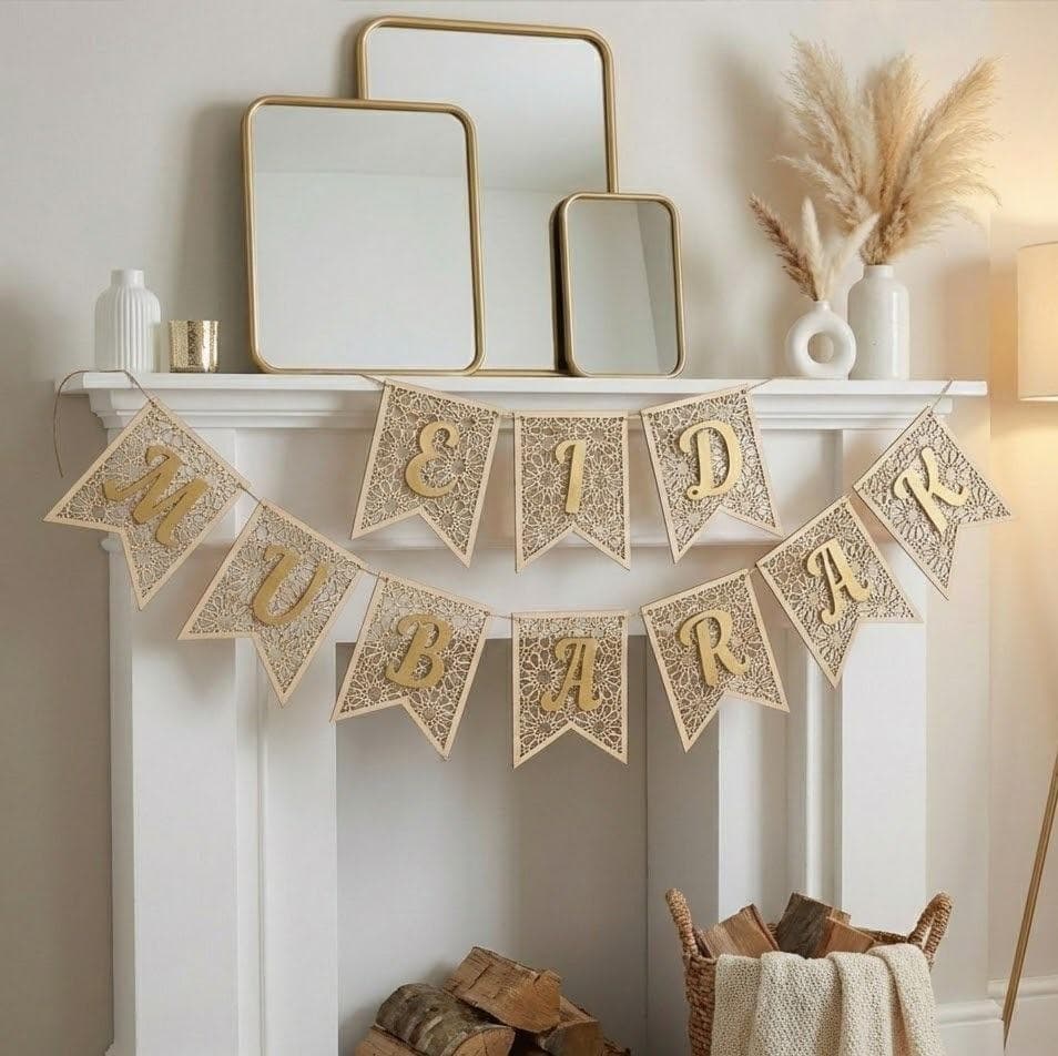 Eid Mubarak Banner Wood, Wooden Eid Garland Decorations, Eid Mubarak Decor, Islamic Wall Hanging. Eid Party Supplies, Ramadan Decoration - image 3