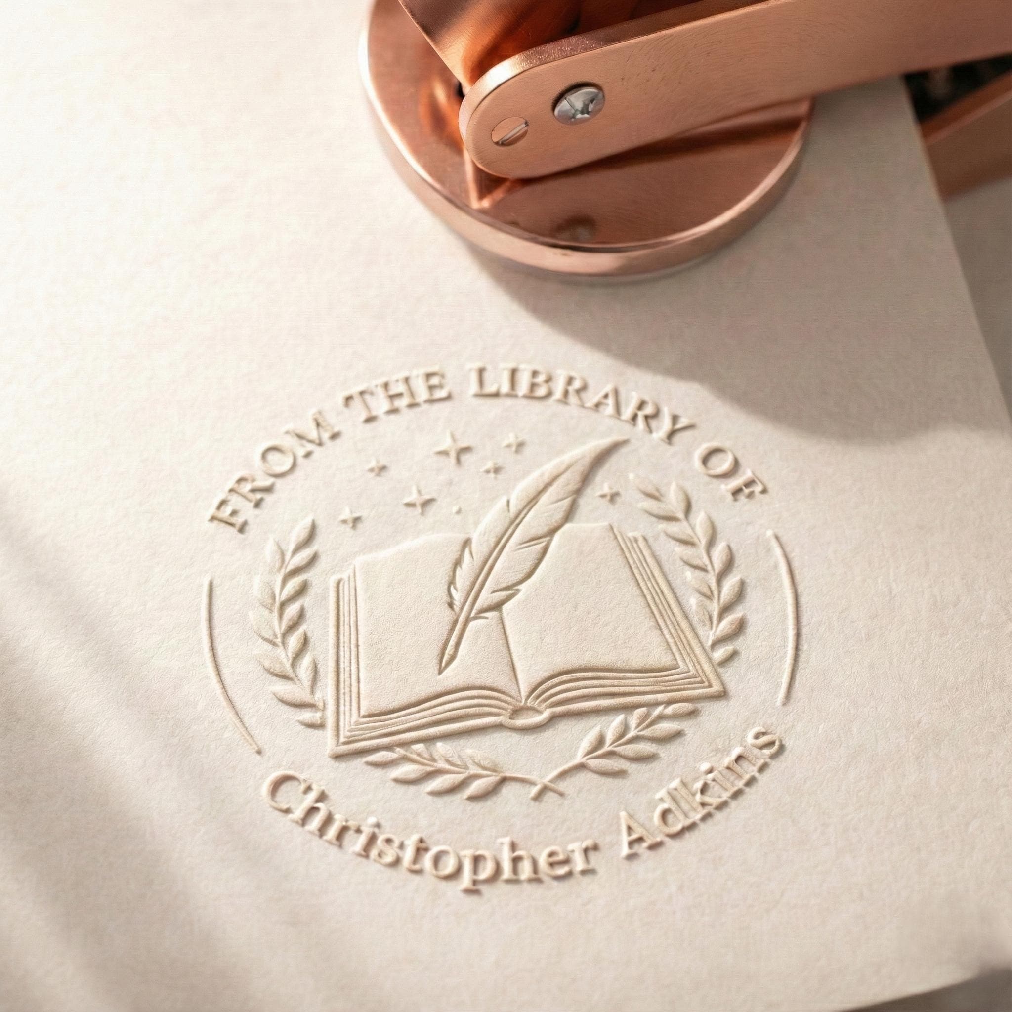 Embosser Stamp for Personal Library, Ex Libris Design, Initials Name Seal, Book Lover Gift
