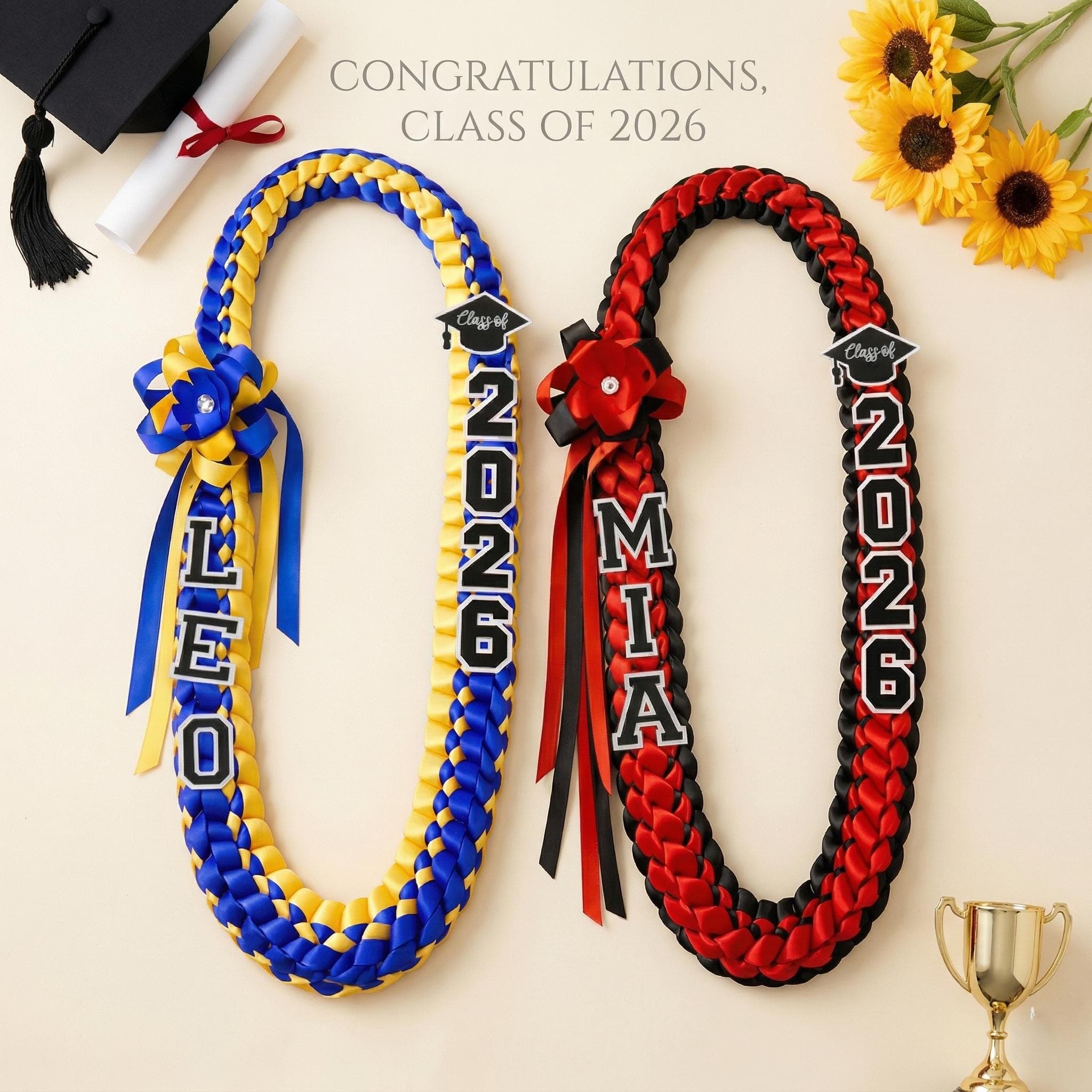 Graduation Lei 2026 with Name, Custom Graduation Lei Class of 2026, Graduation Leis for Boys Girls, Senior Gift Lei, Graduation Leis 2026