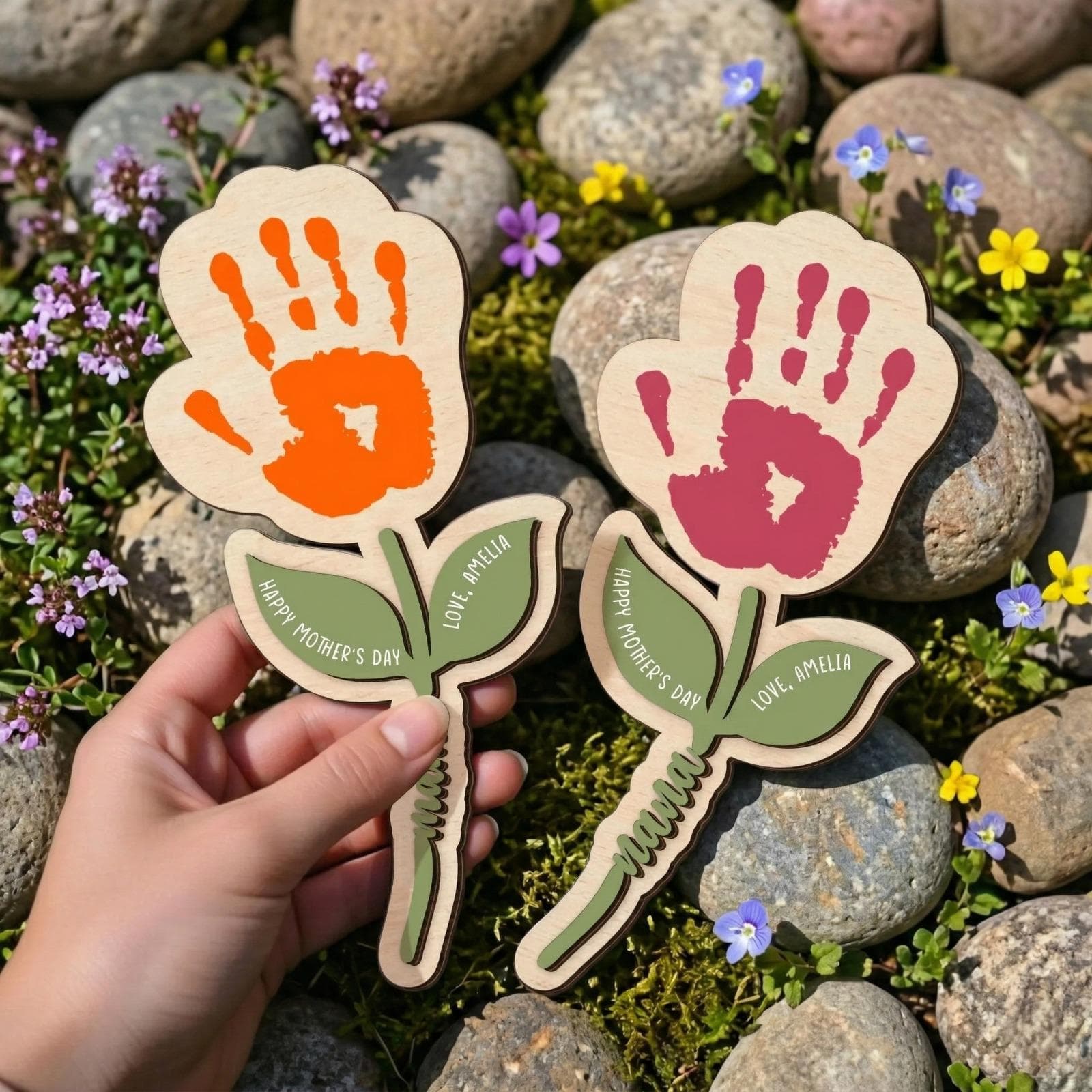 Personalized Handprint Flower Gift for Mom, Mothers Day Handprint Gift, Custom Baby Handprint Plaque, Mom Gift from Kids, Grandma Gift - image 3