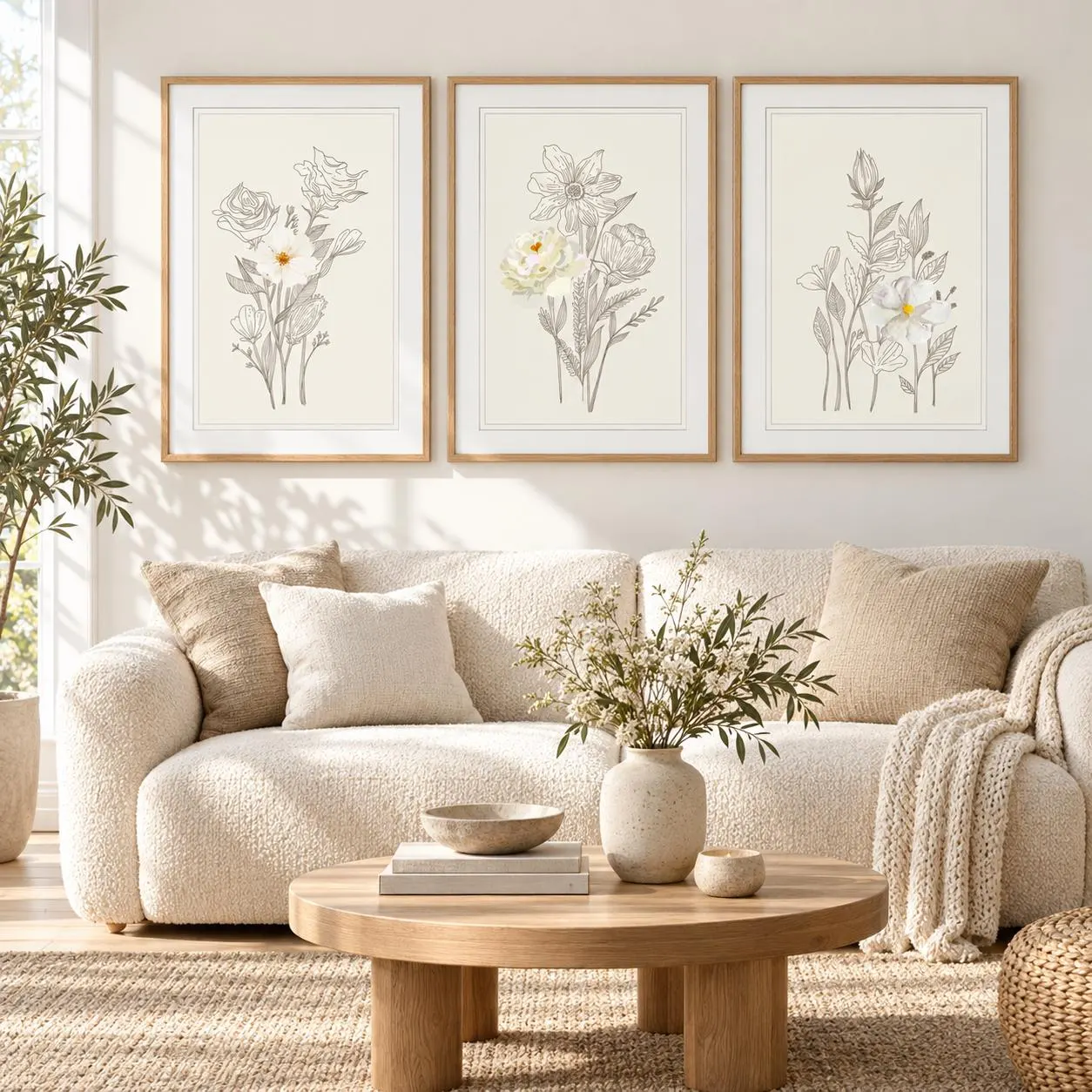 Set of 3 Line Art Minimal Botanical Prints, Floral Wall Art Set, Antique Prints, Green Botanical Prints, Gallery Wall Art