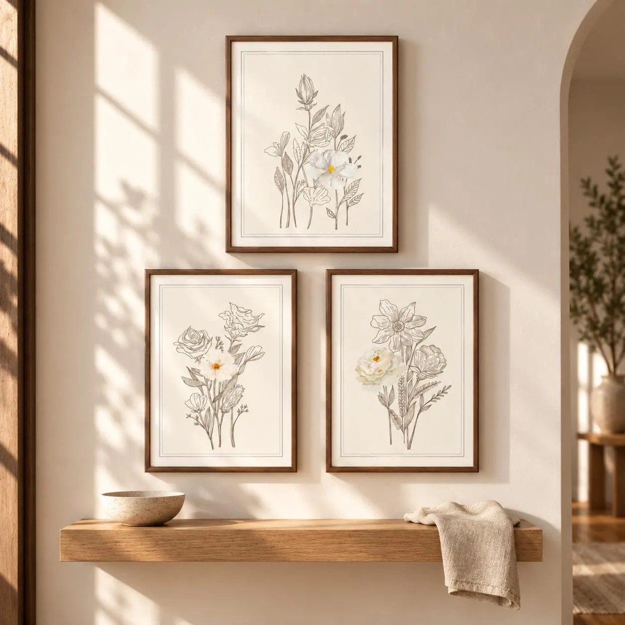 Set of 3 Line Art Minimal Botanical Prints, Floral Wall Art Set, Antique Prints, Green Botanical Prints, Gallery Wall Art - image 4