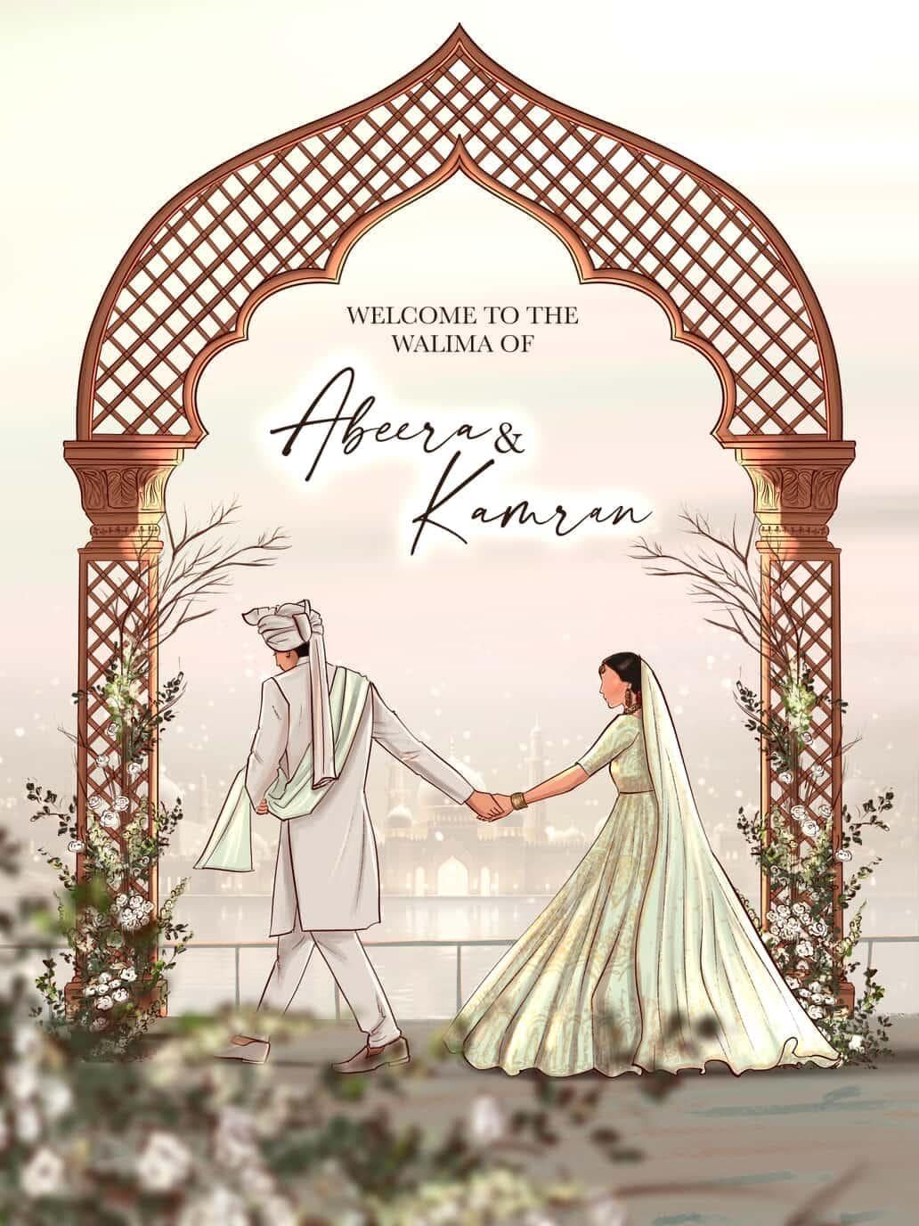Personalized Couple Wedding Illustration for South Asian weddings