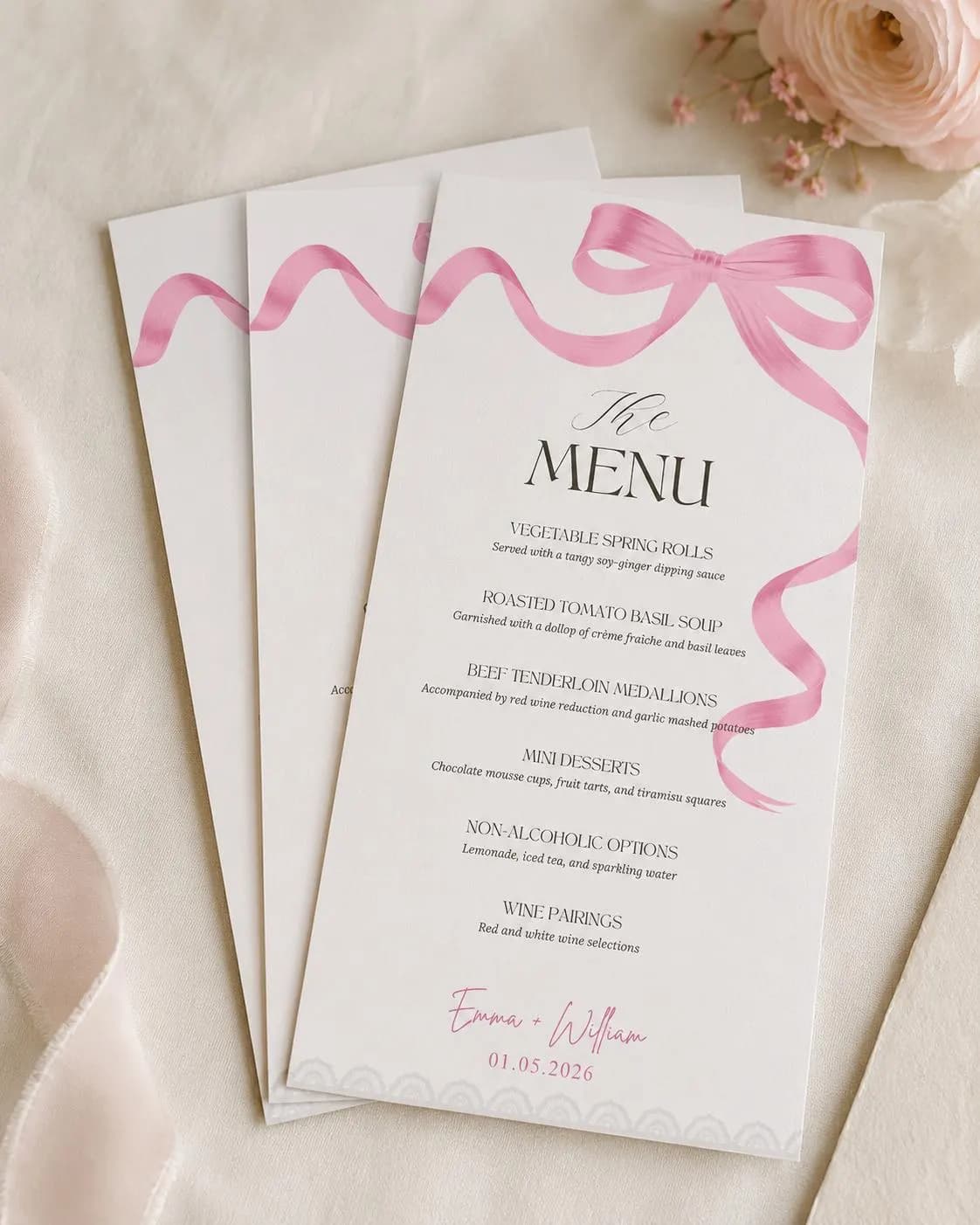 Modern Wedding Menu Template, Pink Wedding Menu with Place Card, Minimalist Menu Card, Printable Wedding Stationery, 4x9 Reception Menu - image 5