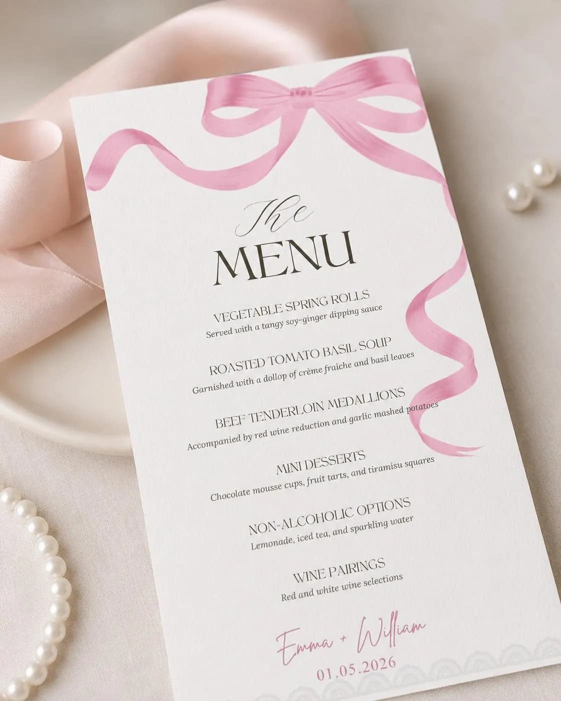 Modern Wedding Menu Template, Pink Wedding Menu with Place Card, Minimalist Menu Card, Printable Wedding Stationery, 4x9 Reception Menu - image 4