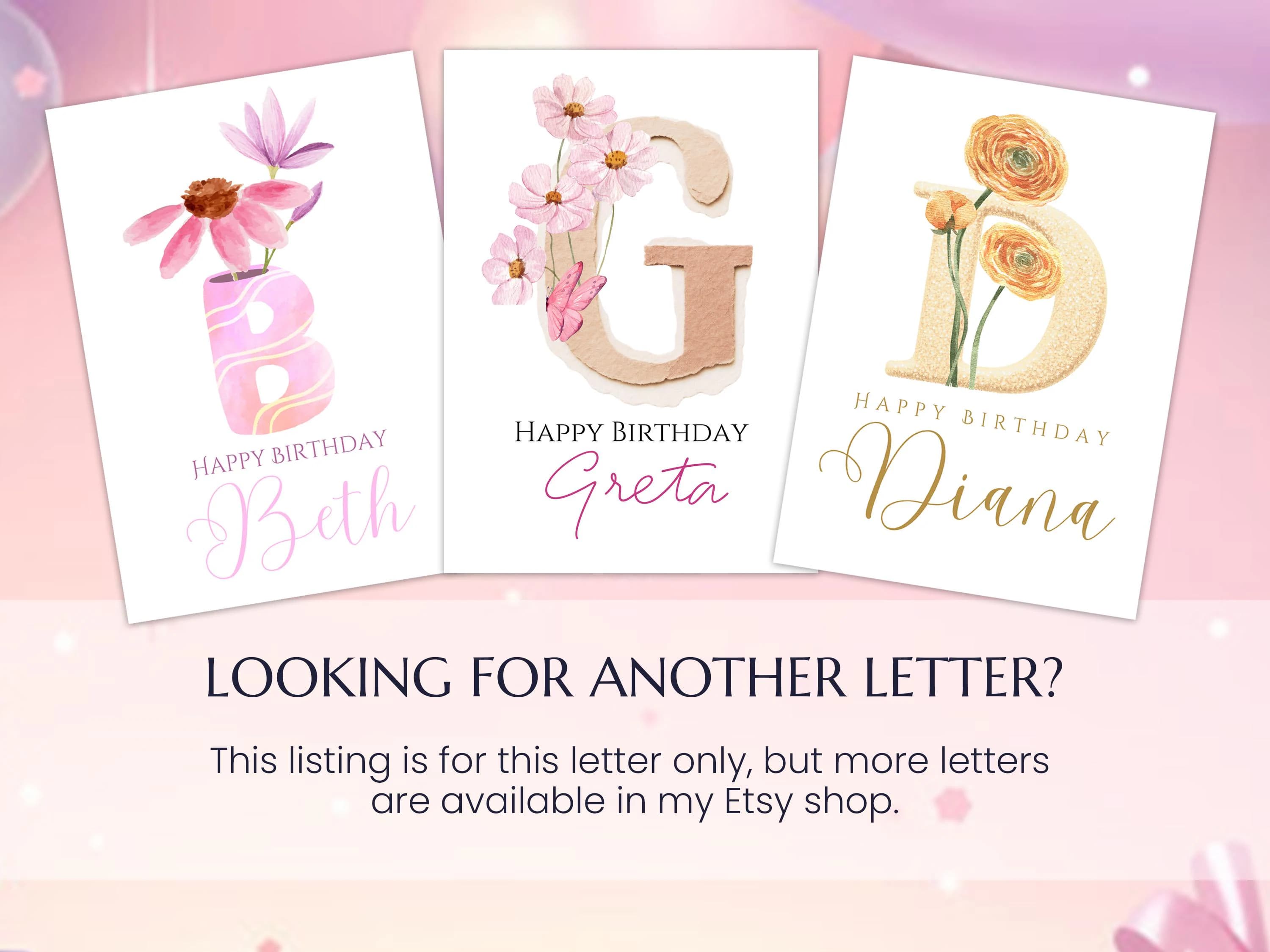 Editable Canva Letter E Floral Birthday Card Template, Pink Initial E Printable Card, Personalized Name Card, Instant Download - image 4
