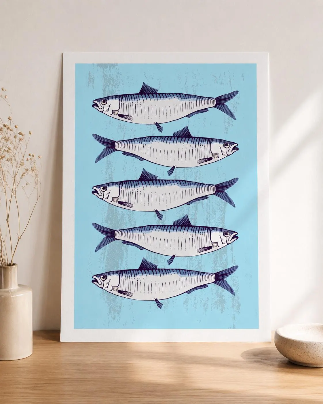 Whimsical Fish Print, Coastal Sardine Artwork, Seaside Illustration (Digital Download)