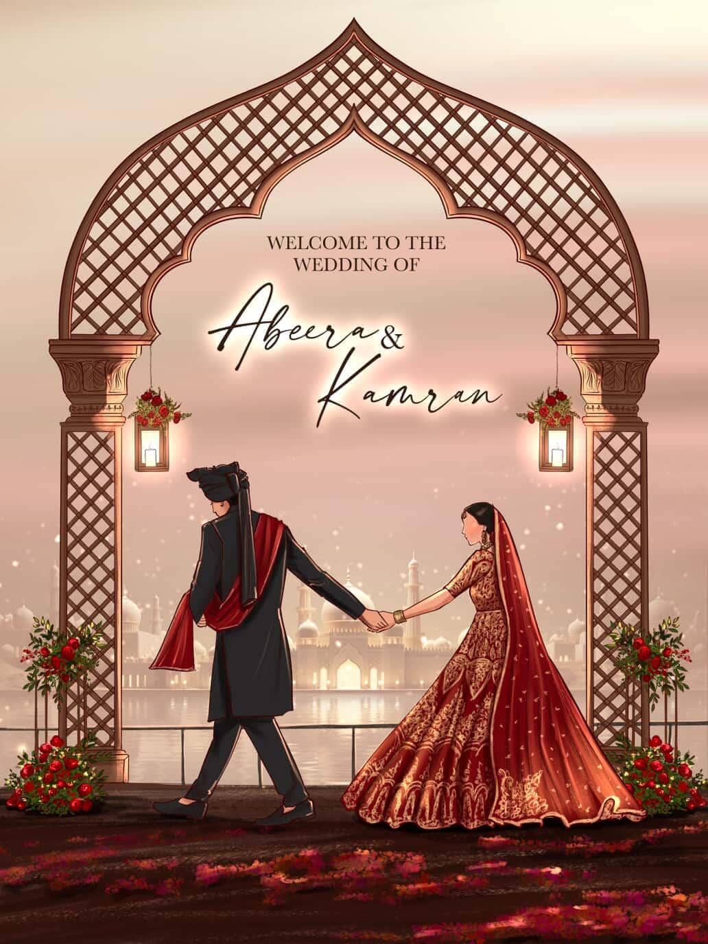Personalized Couple Wedding Illustration for South Asian weddings - image 3