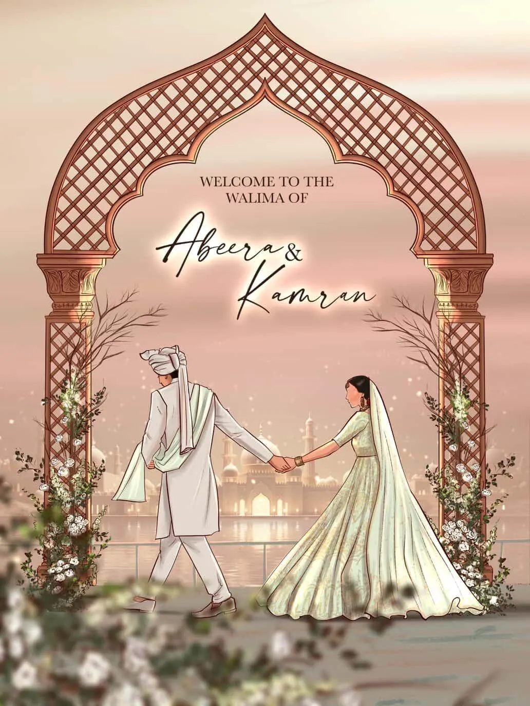 Personalized Couple Wedding Illustration for South Asian weddings - image 4