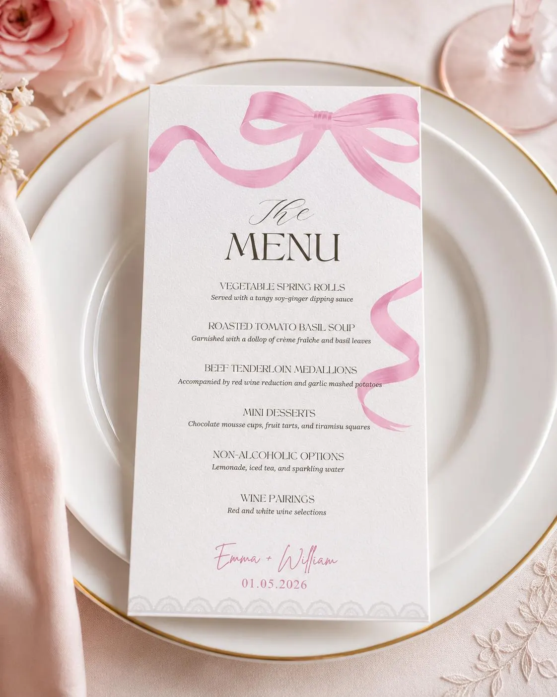 Modern Wedding Menu Template, Pink Wedding Menu with Place Card, Minimalist Menu Card, Printable Wedding Stationery, 4x9 Reception Menu - image 3
