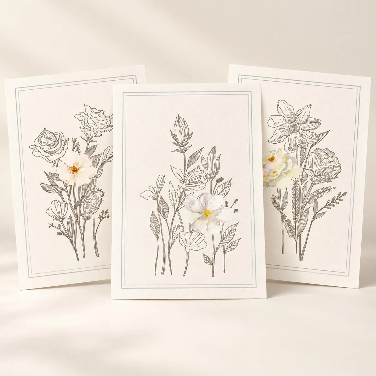 Set of 3 Line Art Minimal Botanical Prints, Floral Wall Art Set, Antique Prints, Green Botanical Prints, Gallery Wall Art - image 5