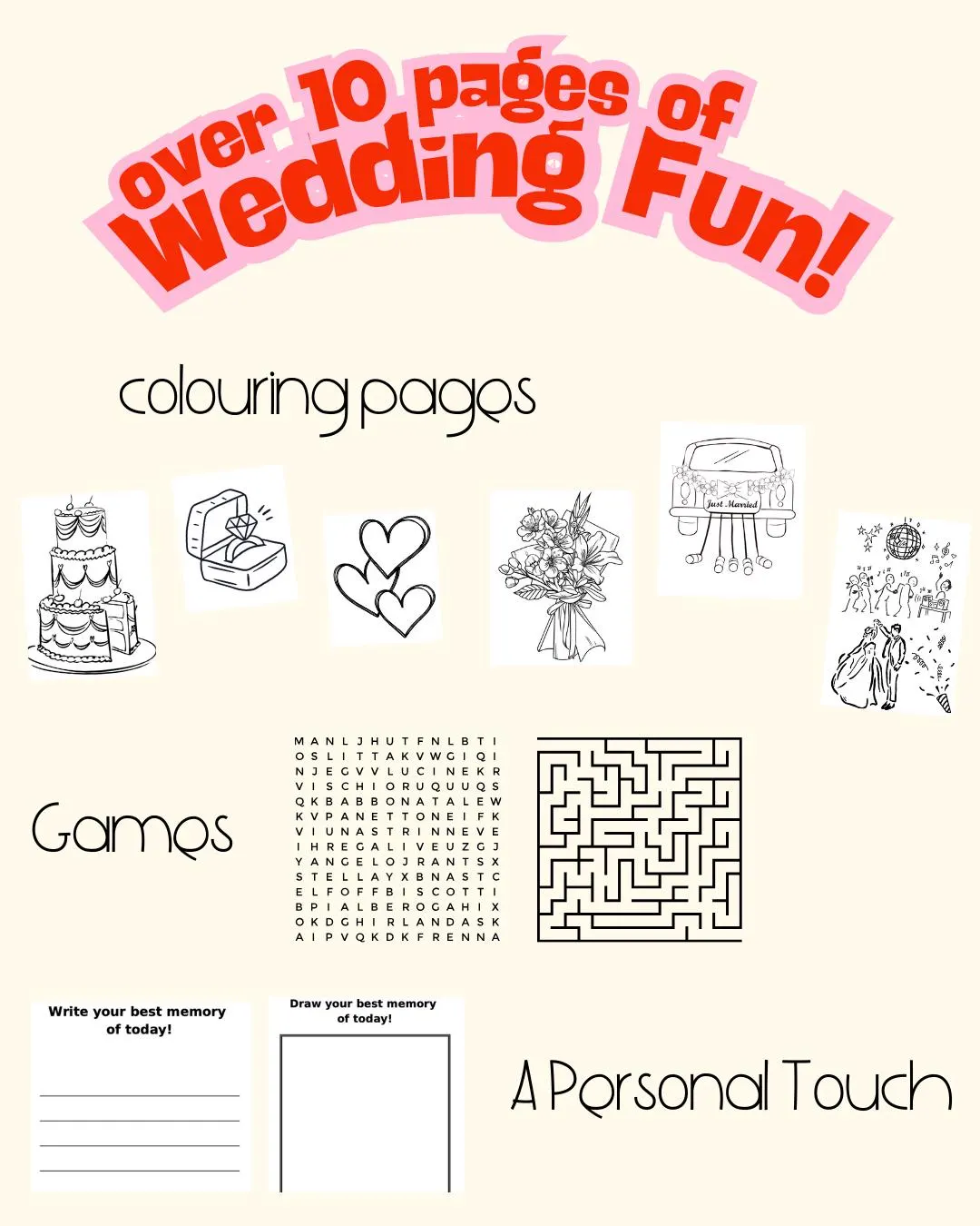 Wedding Activity Booklet for Kids | Colouring Book | Wedding Colouring Pages | Kids Wedding Favour | Printable File | Instant Download - image 2