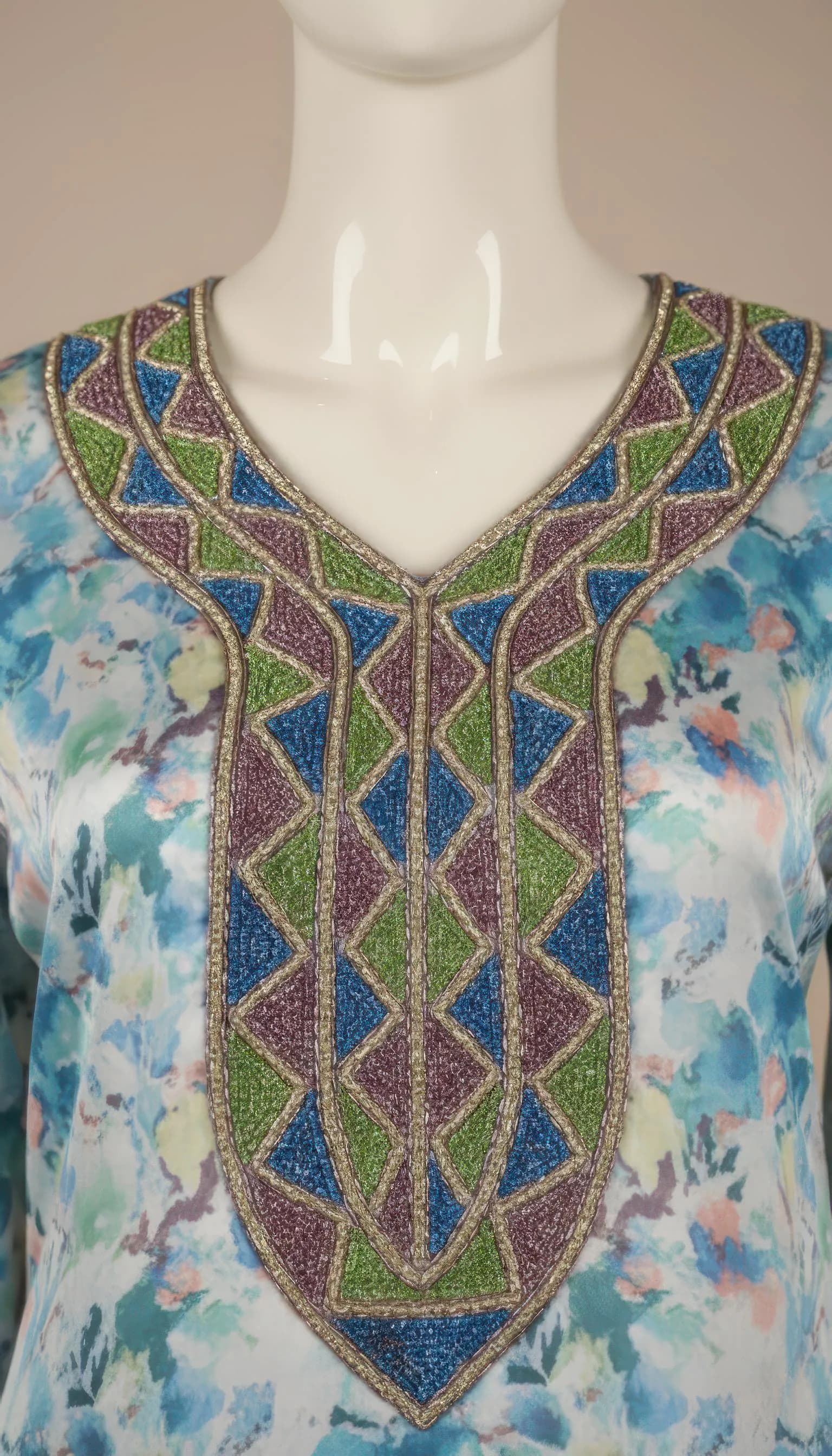 Luxury Blue Floral Abaya Dress with Colorful Embroidery | Kaftan Style Modest Gown for Eid, Ramadan & Wedding Guest