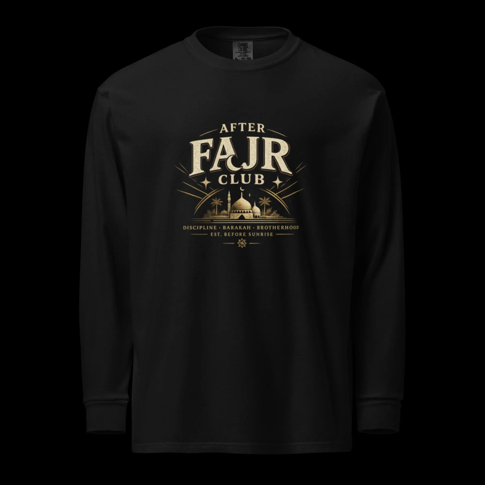 After Fajr Club Long Sleeve Shirt | Islamic Streetwear Mosque Graphic Tee