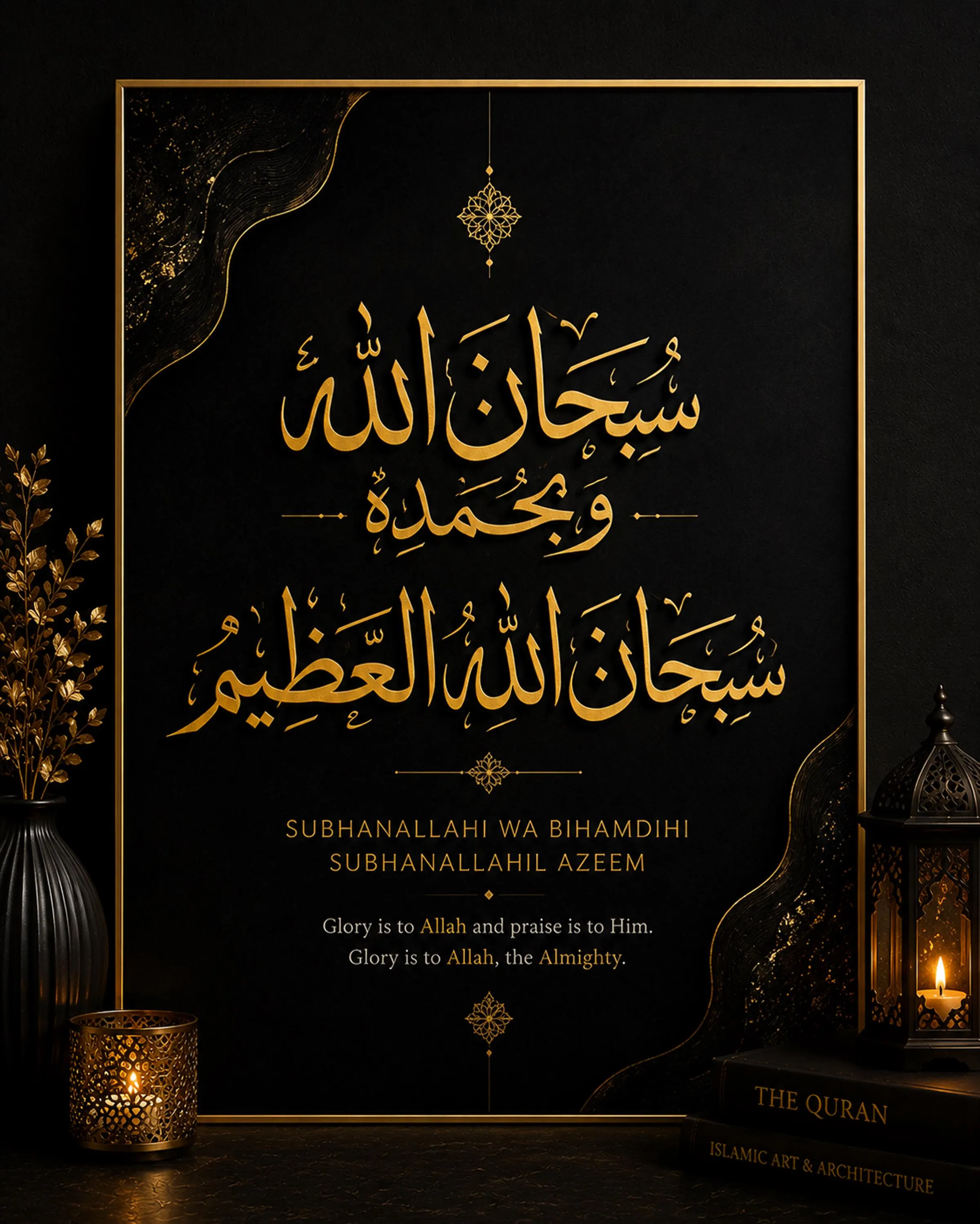 Islamic Wall Art | SubhanAllah Calligraphy, Black Gold Decor (Digital Download)